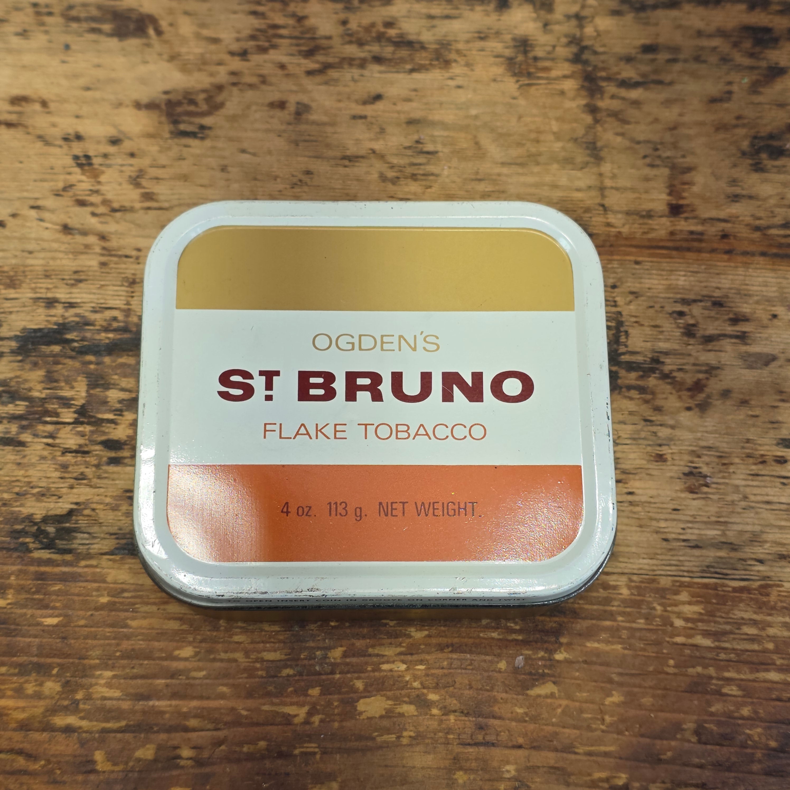 Vintage Odgens St Bruno Flake Tobacco Tin Empty 4oz Orange Square Box US Import