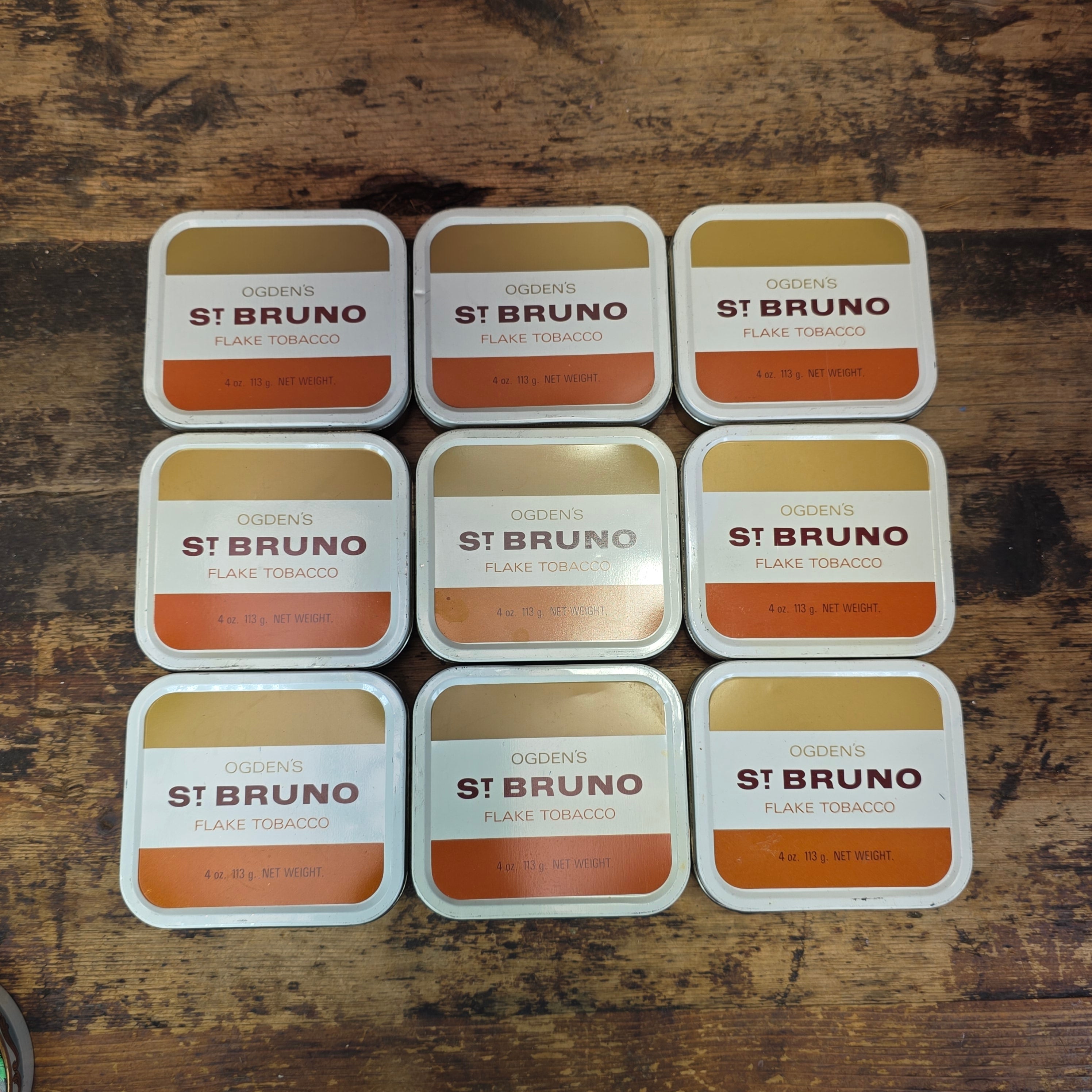 Vintage Odgens St Bruno Flake Tobacco Tin Empty 4oz Orange Square Box US Import