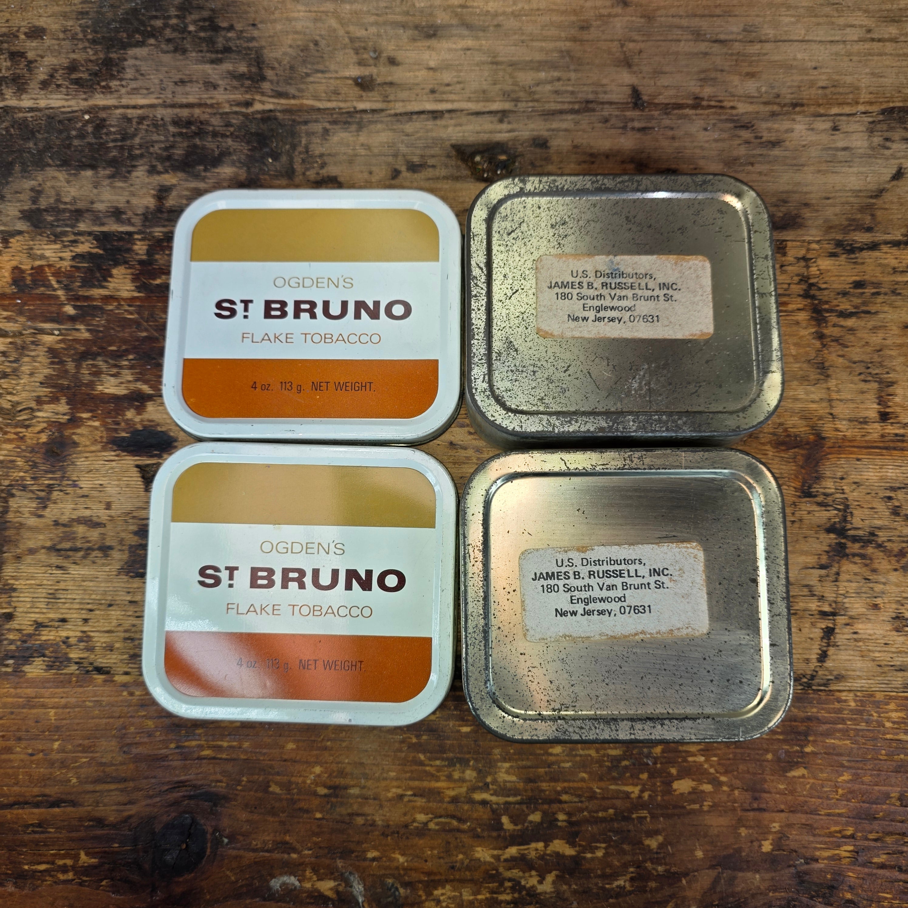 Vintage Odgens St Bruno Flake Tobacco Tin Empty 4oz Orange Square Box US Import