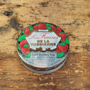Vintage La Vosgienne French Strawberry Candy Tin Box Empty Les Fraises France 3"