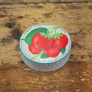 Vintage Tissot Strawberry Drops Candy Tin Empty French Cresca NY 1950s 3" (B)