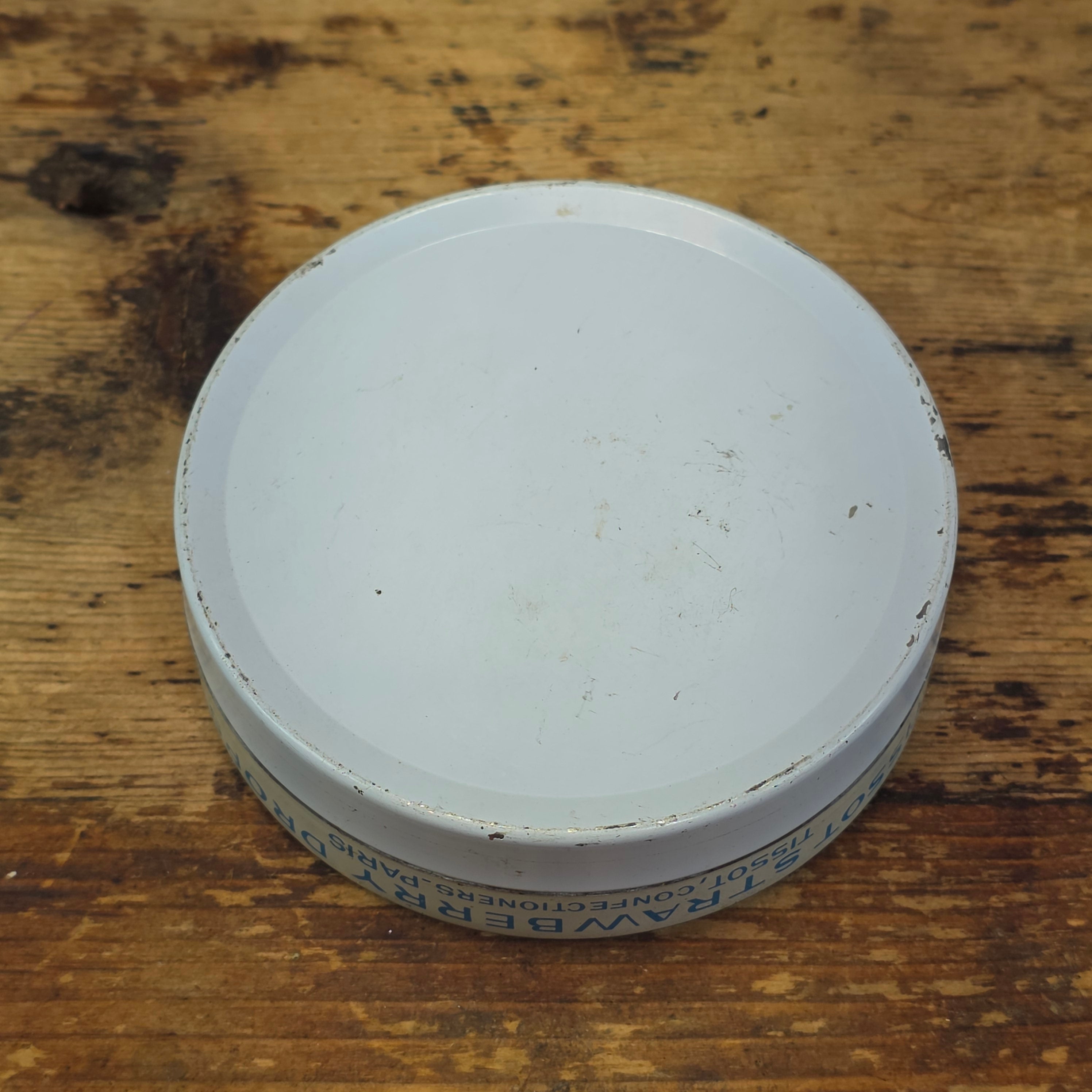 Vintage Tissot Strawberry Drops Candy Tin Empty French Cresca NY 1950s 3" (B)