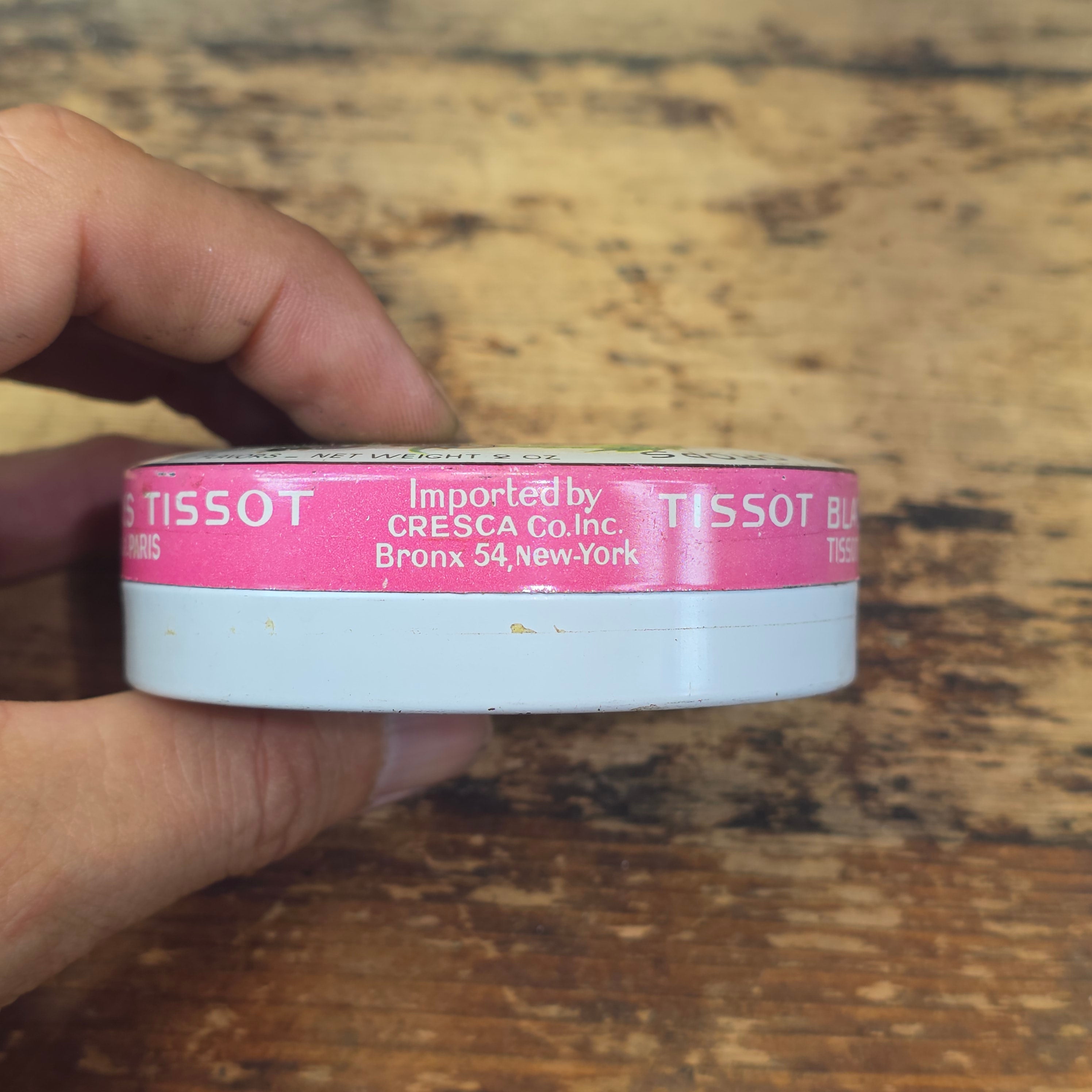 Vintage Tissot Black Currant Cassis Candy Tin Metal France Confiseur Paris (B)