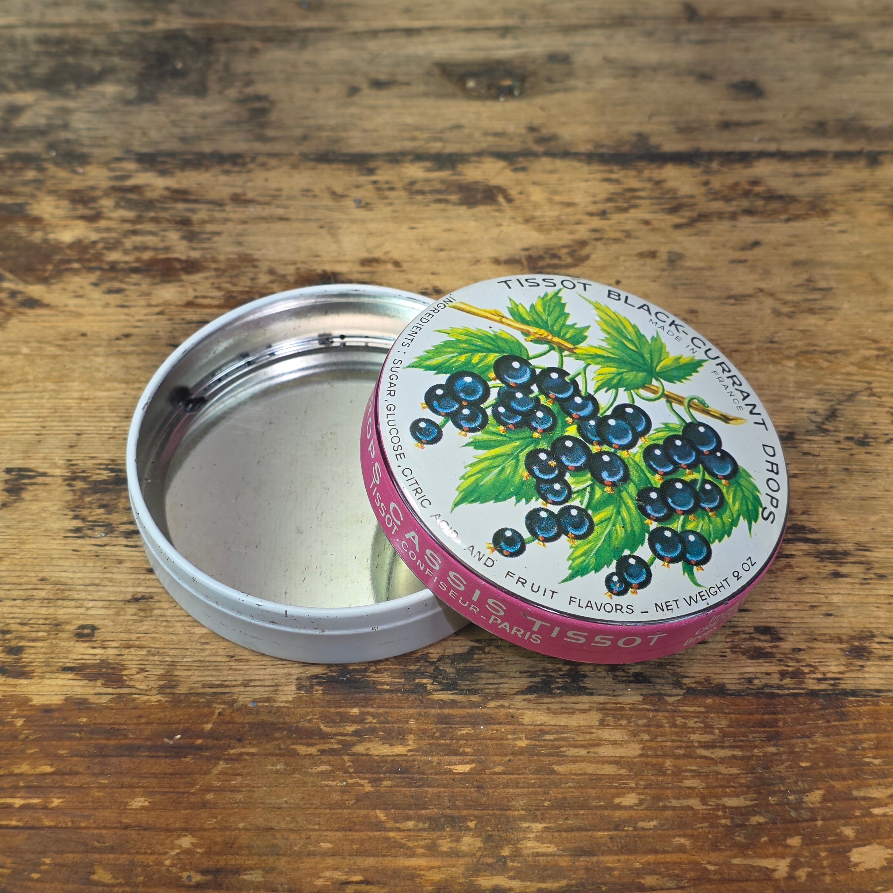 Vintage Tissot Black Currant Cassis Candy Tin Metal France Confiseur Paris (C)