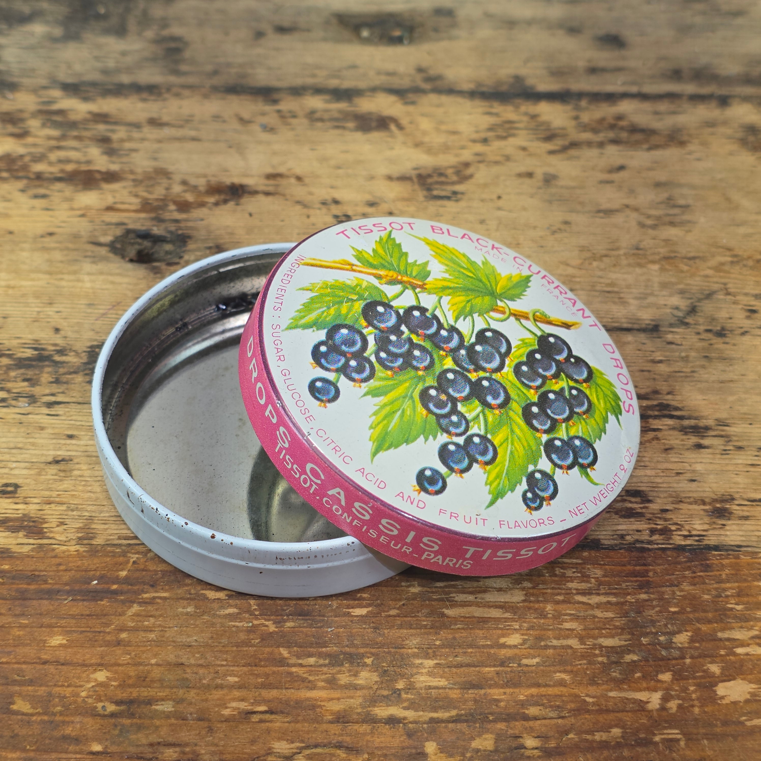 Vintage Tissot Black Currant Cassis Candy Tin Metal France Confiseur Paris (E)
