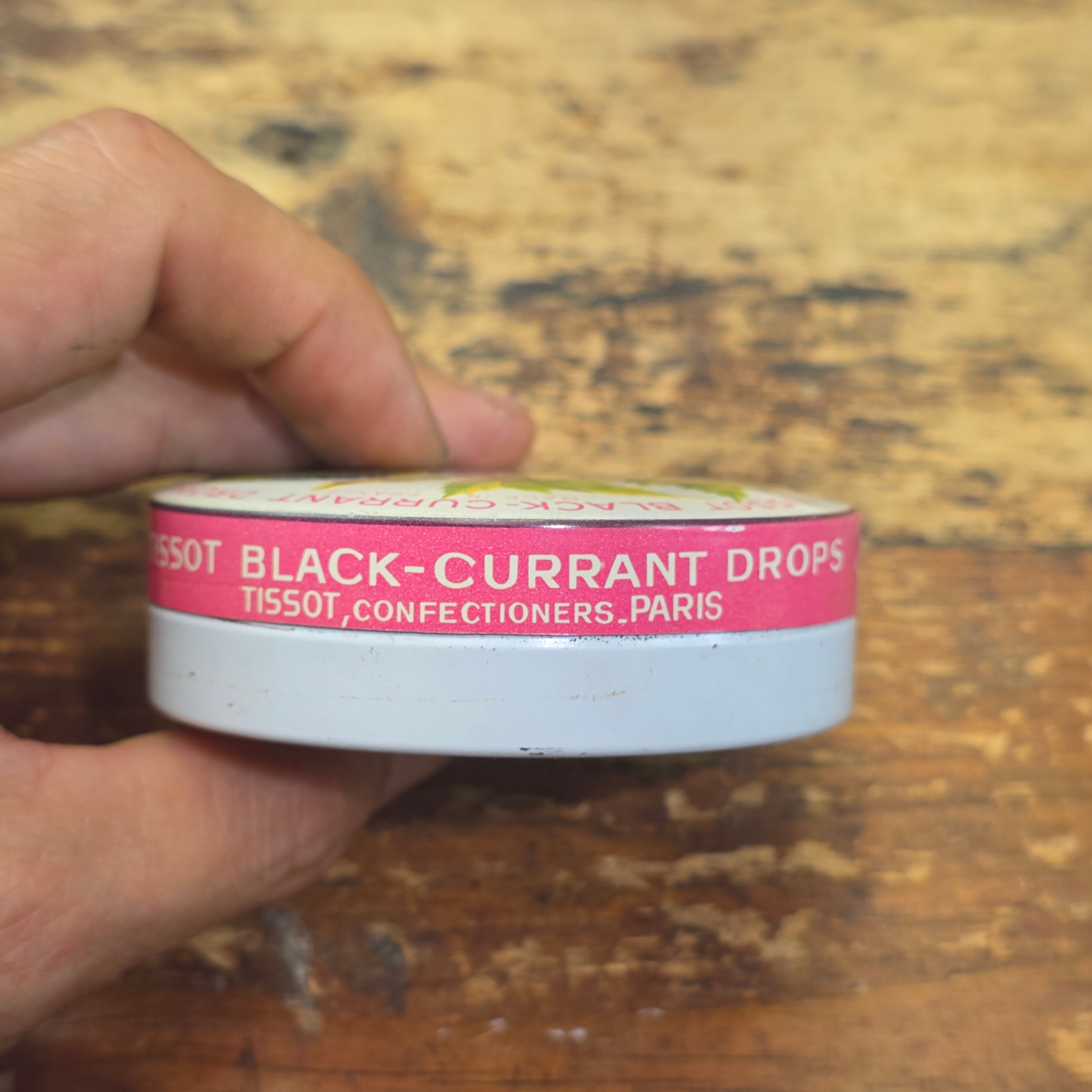 Vintage Tissot Black Currant Cassis Candy Tin Metal France Confiseur Paris (E)