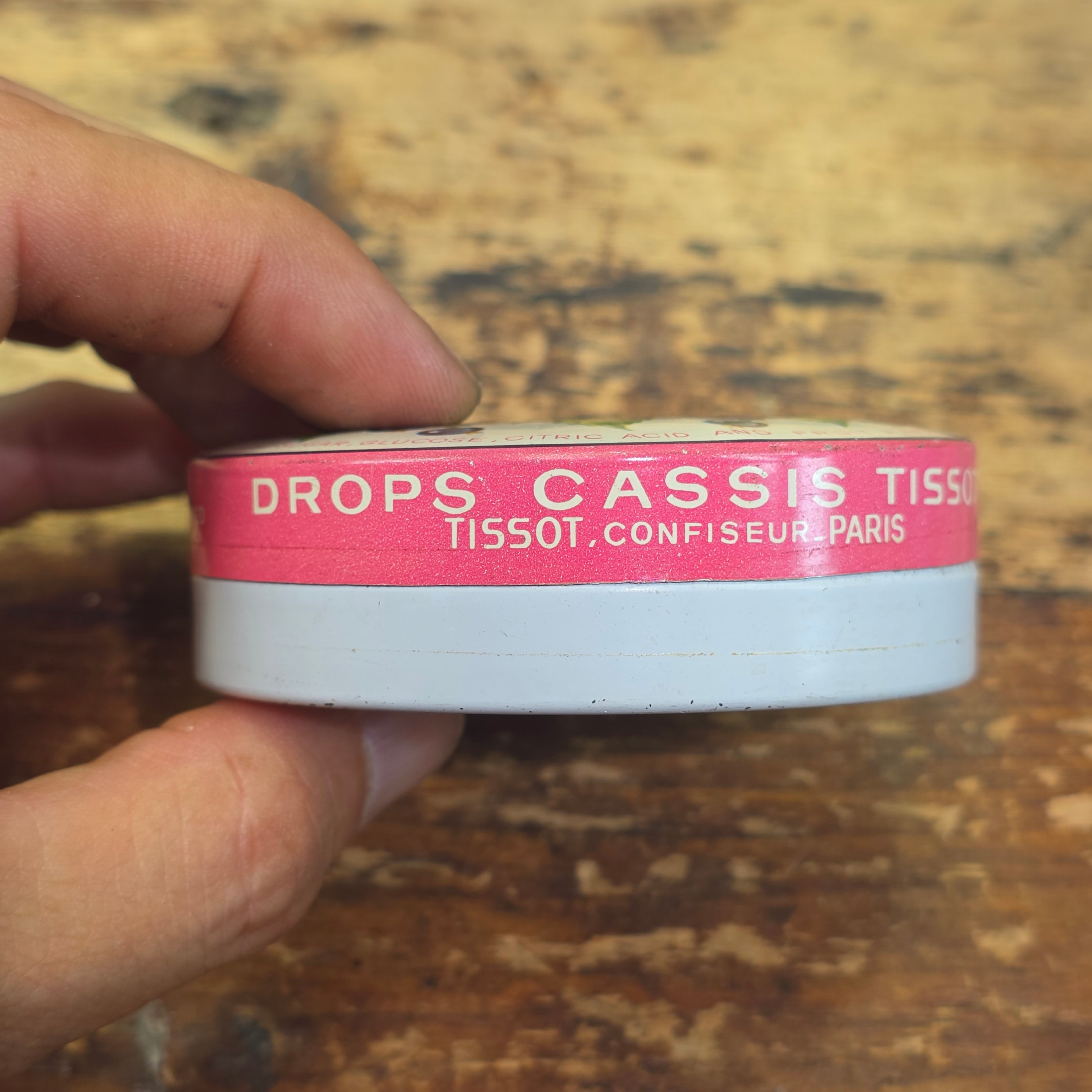 Vintage Tissot Black Currant Cassis Candy Tin Metal France Confiseur Paris (G)