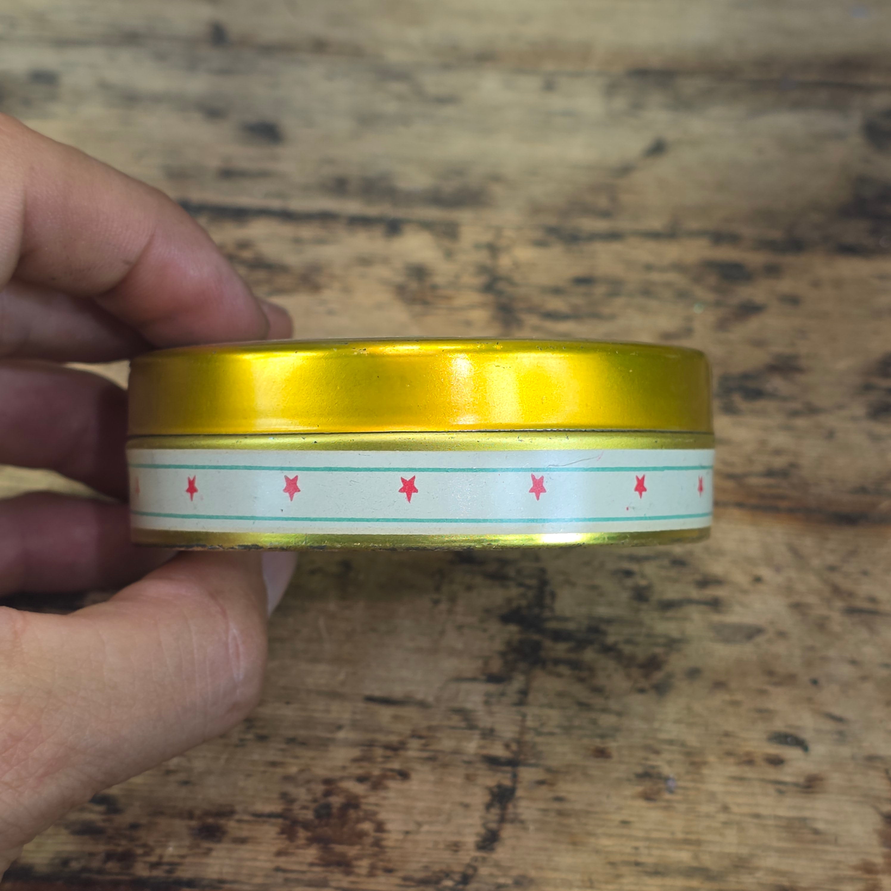 Vintage Nazareth Candy Co Israel Raspberry Drops Empty Metal Tin Gold Stars (A)
