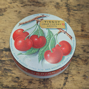 Vintage Tissot Sour Cherry Candy Tin Empty Metal France Cresca NY Drops Paris