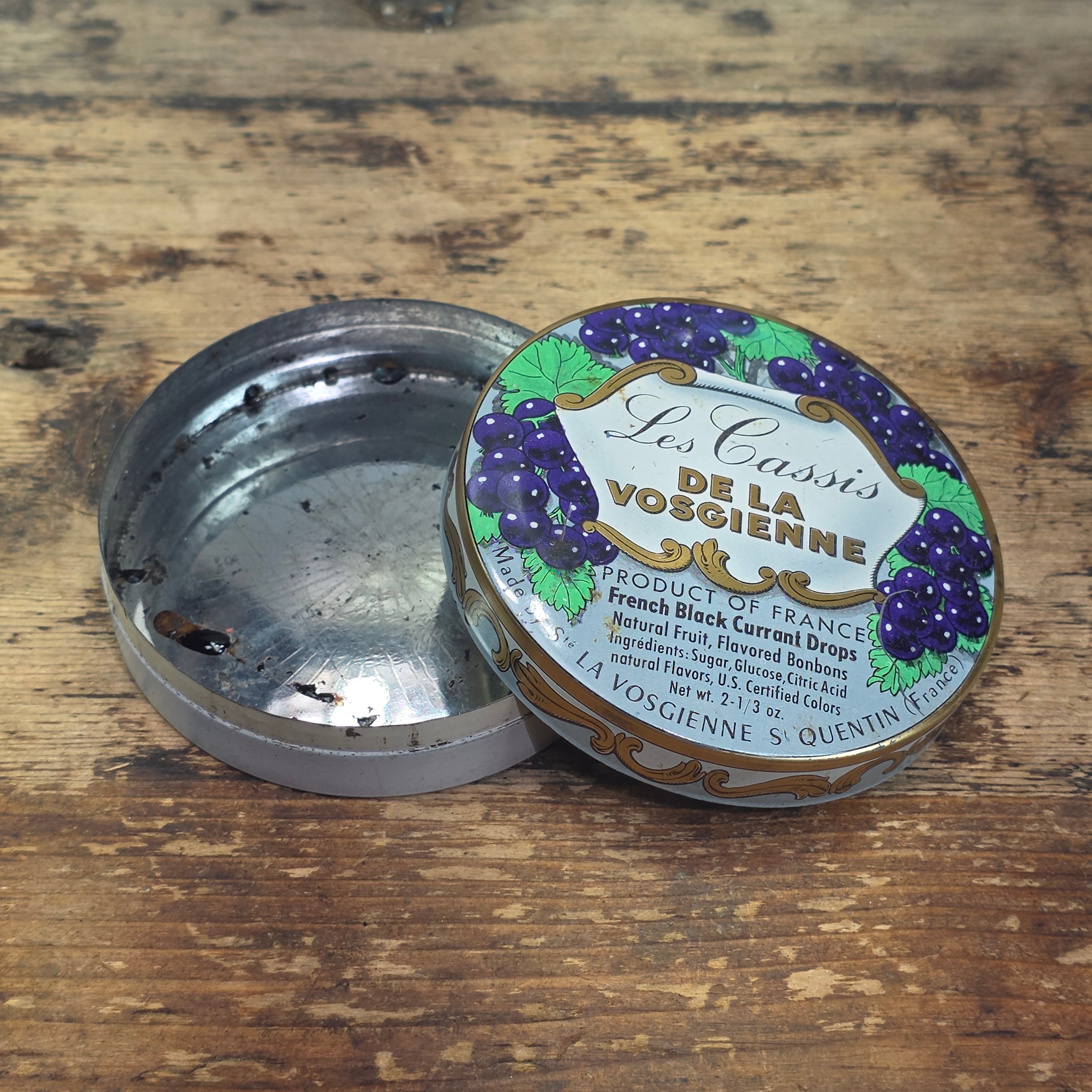 Vintage La Vosgienne Cassis Black Currant Candy Tin Empty Metal Box France
