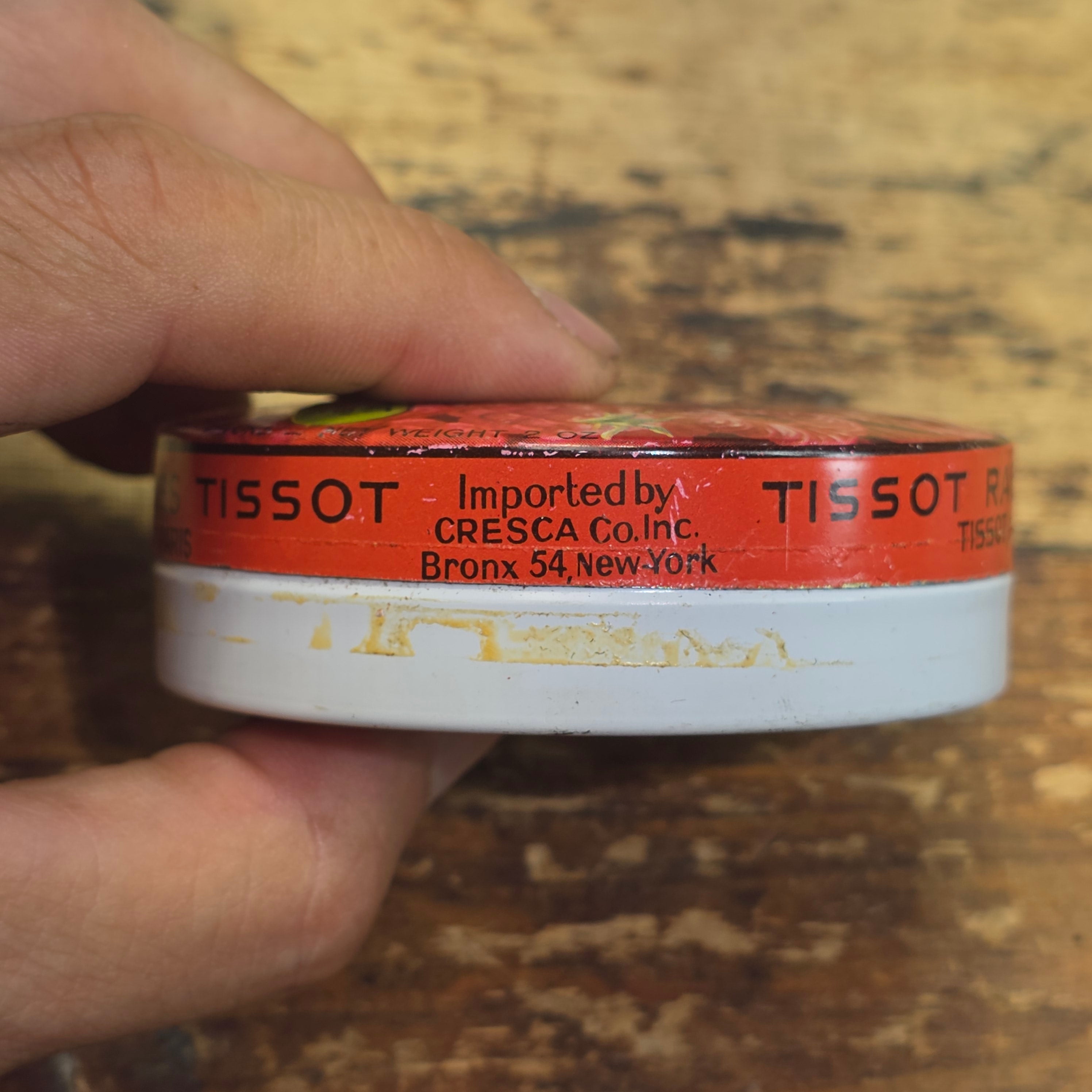 Vintage Tissot Raspberry Candy Tin Empty Metal France Cresca NY Drops Red