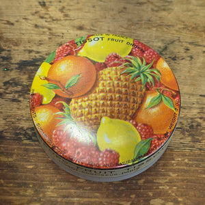 Vintage Tissot Mixed Fruit Candy Tin Empty Metal France Cresca NY Drops Paris(B)