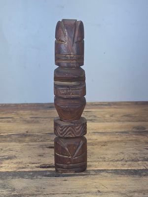 Vintage Hand Carved Wood Tiki Totem Pole Incense Burner Holder Hawaiian MCM 10"