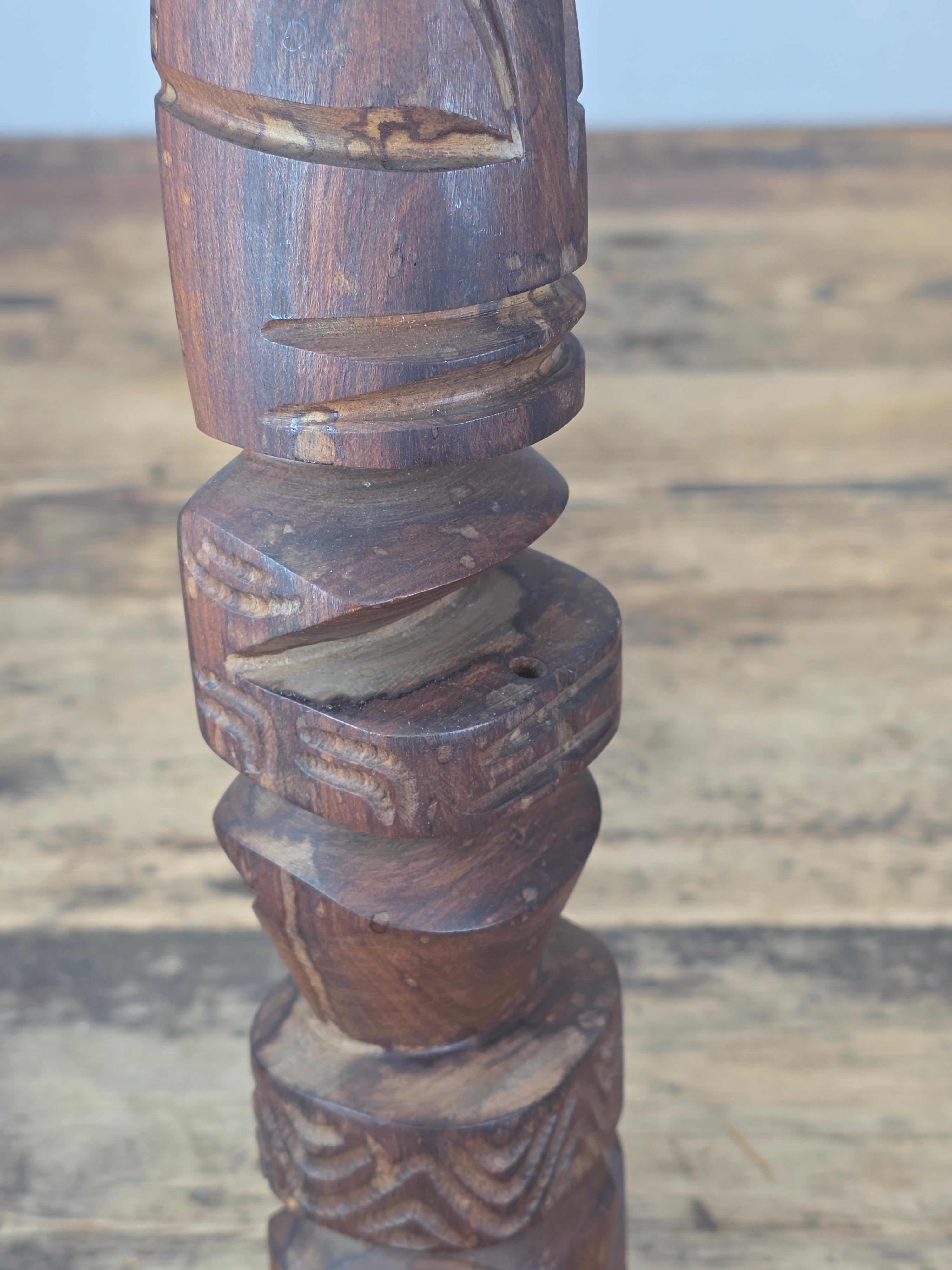 Vintage Hand Carved Wood Tiki Totem Pole Incense Burner Holder Hawaiian MCM 10"