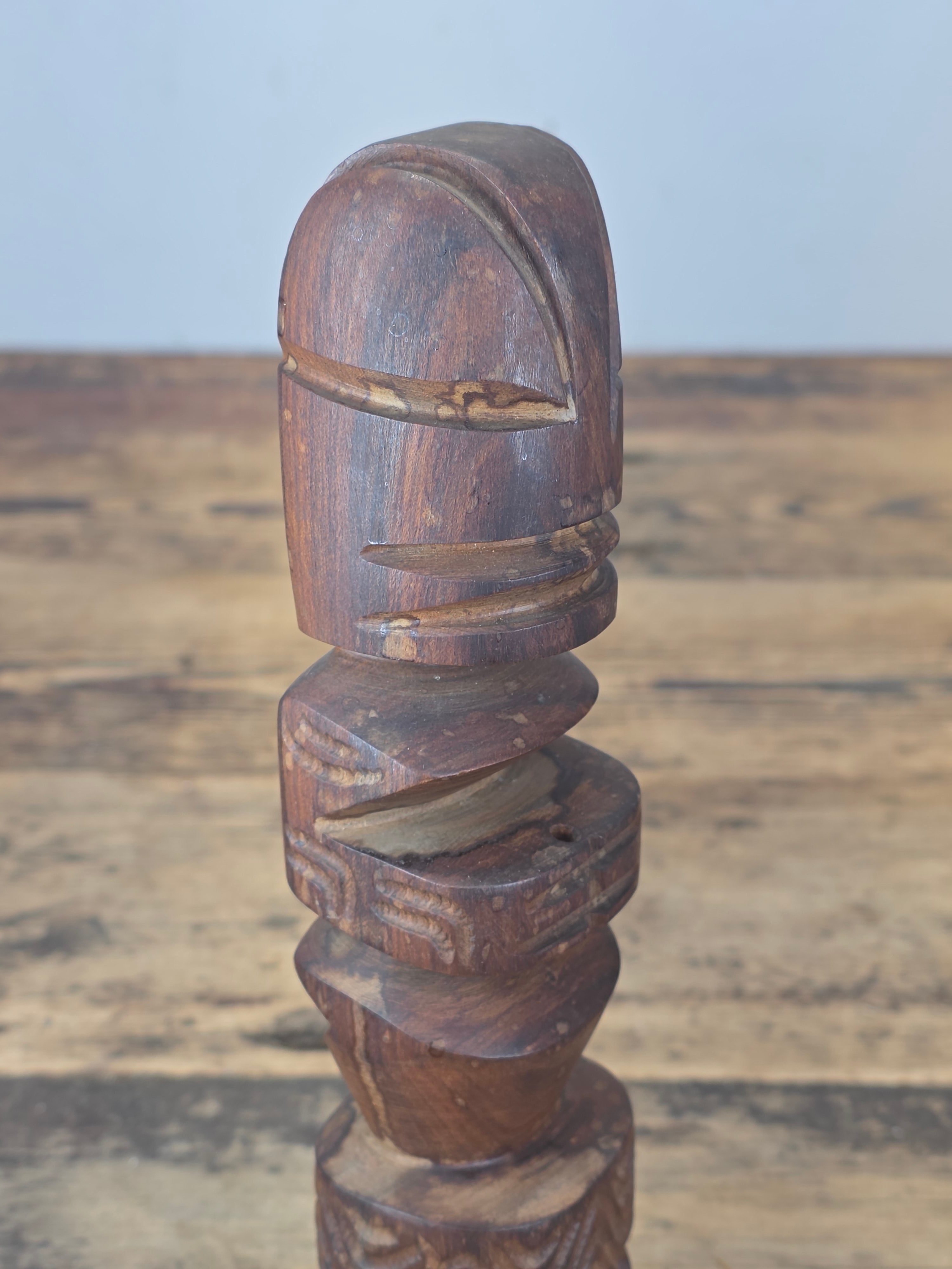 Vintage Hand Carved Wood Tiki Totem Pole Incense Burner Holder Hawaiian MCM 10"