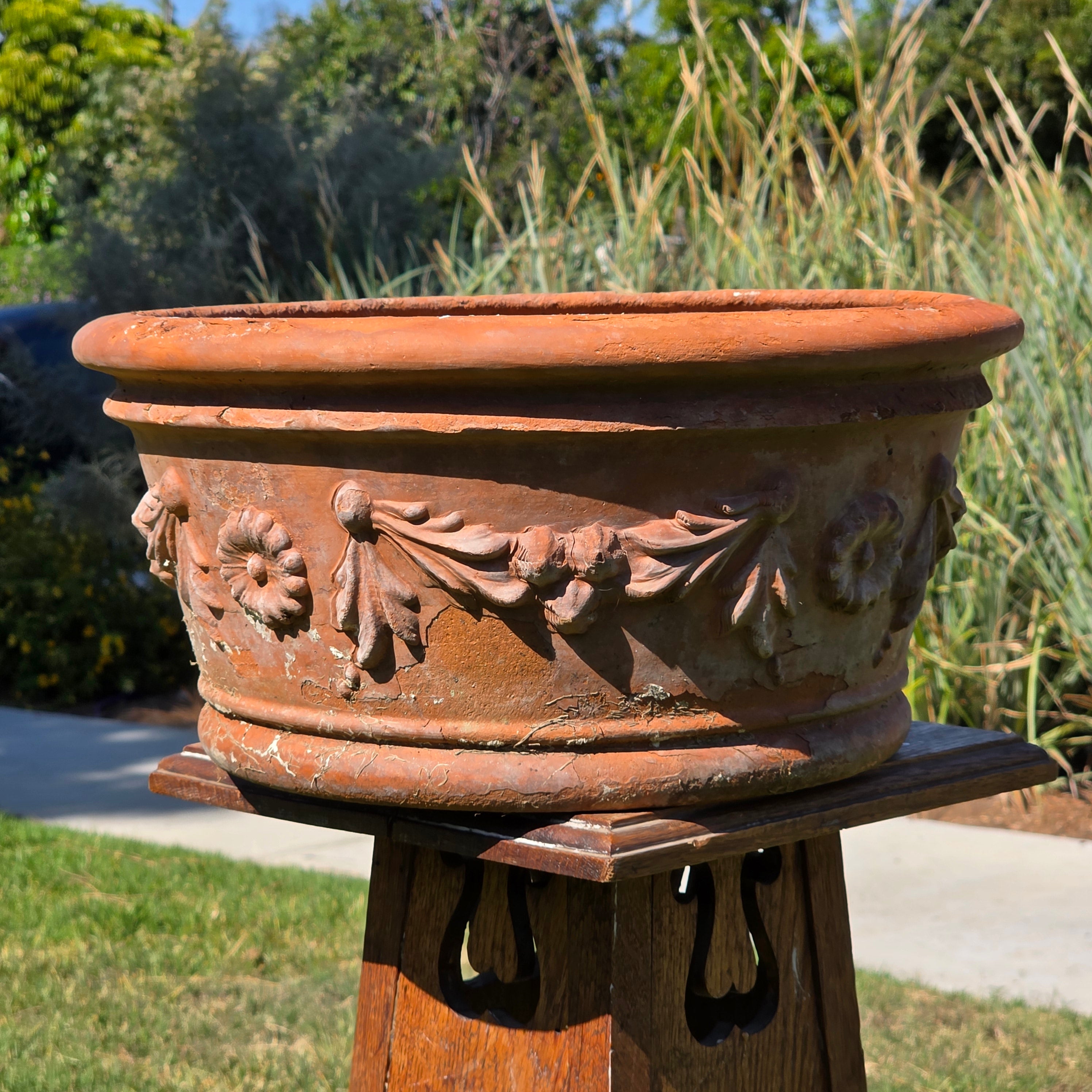 Vintage Deroma Italy Terracotta Planter Pot Festoon Garland Bowl 15.5" Patina