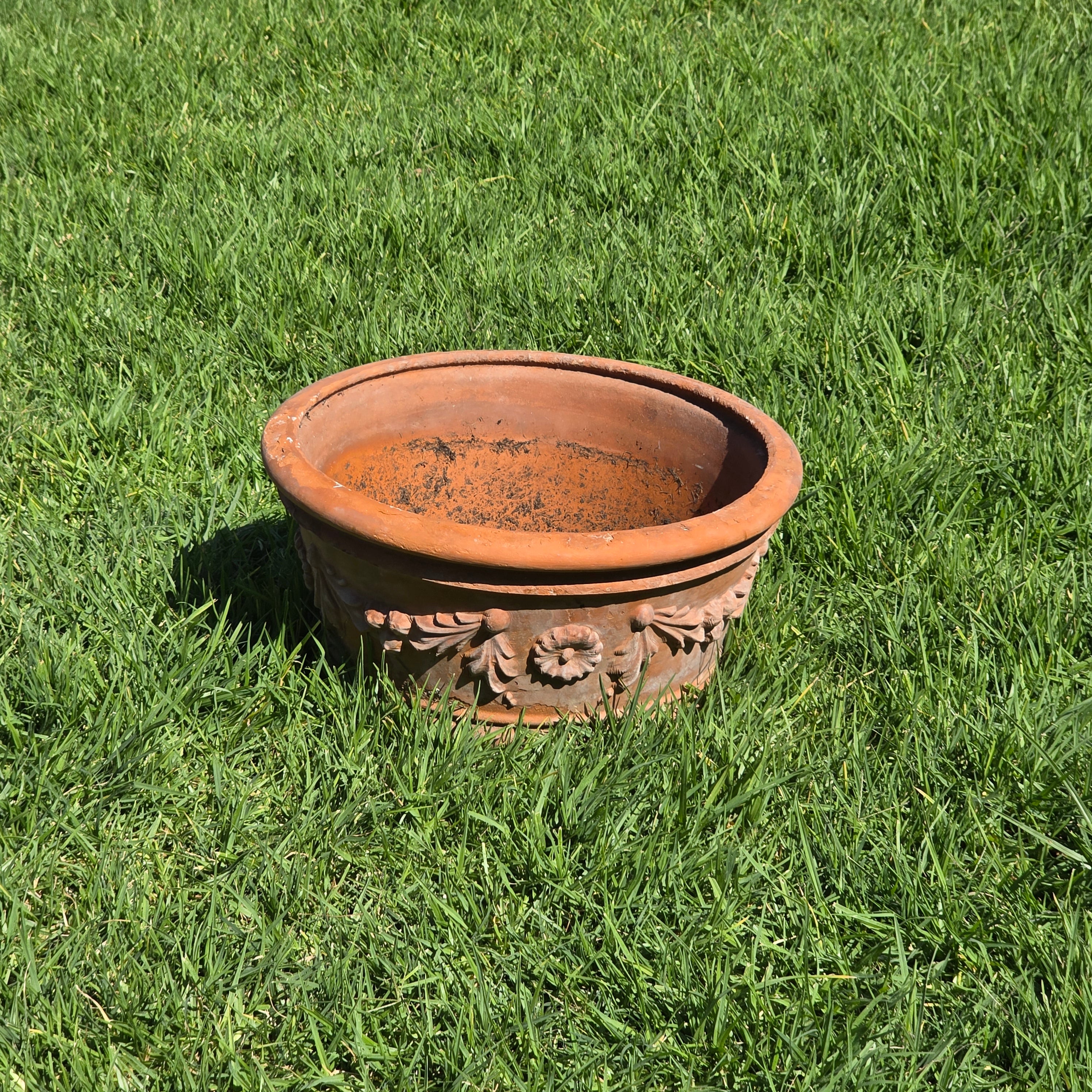 Vintage Deroma Italy Terracotta Planter Pot Festoon Garland Bowl 15.5" Patina