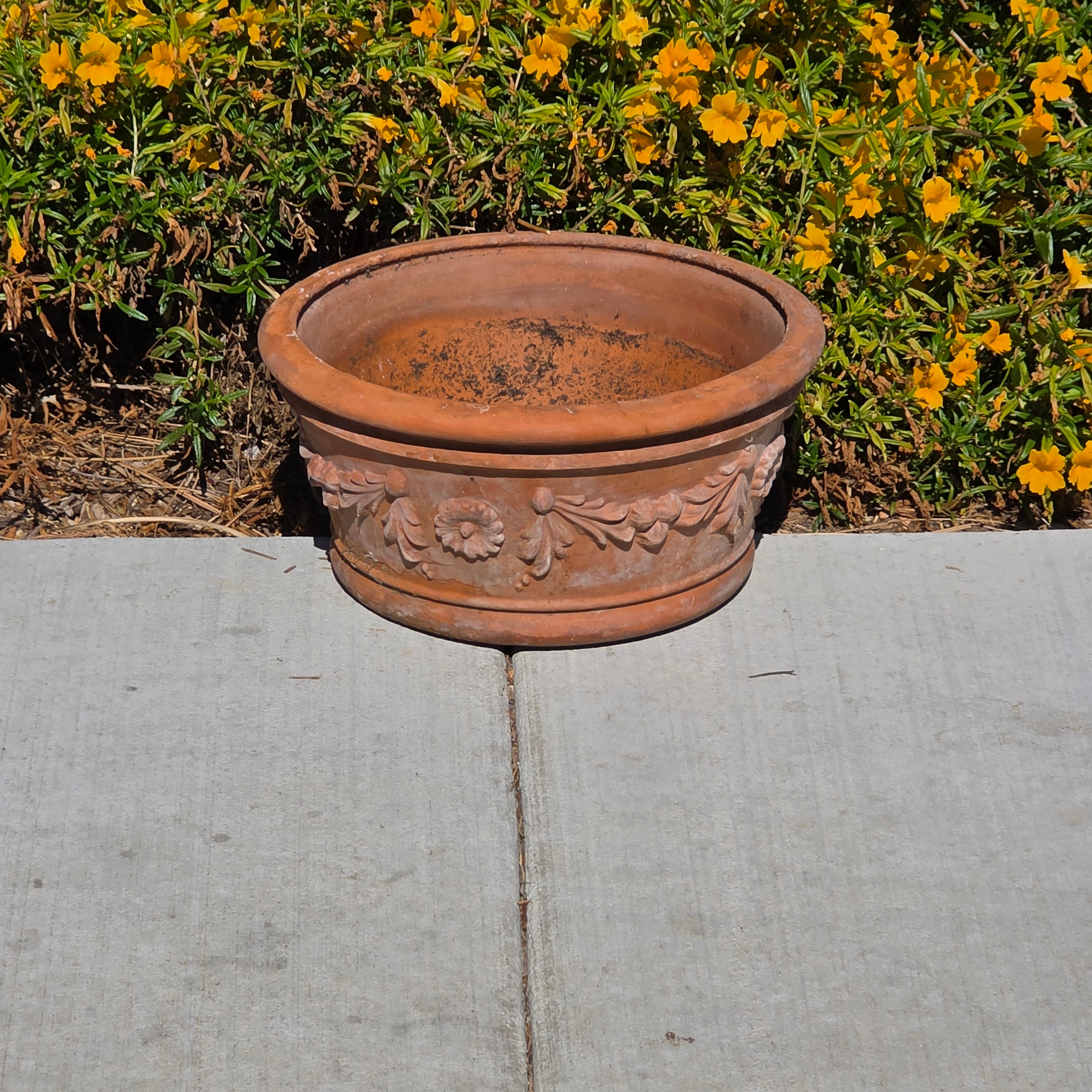 Vintage Deroma Italy Terracotta Planter Pot Festoon Garland Bowl 15.5" Patina
