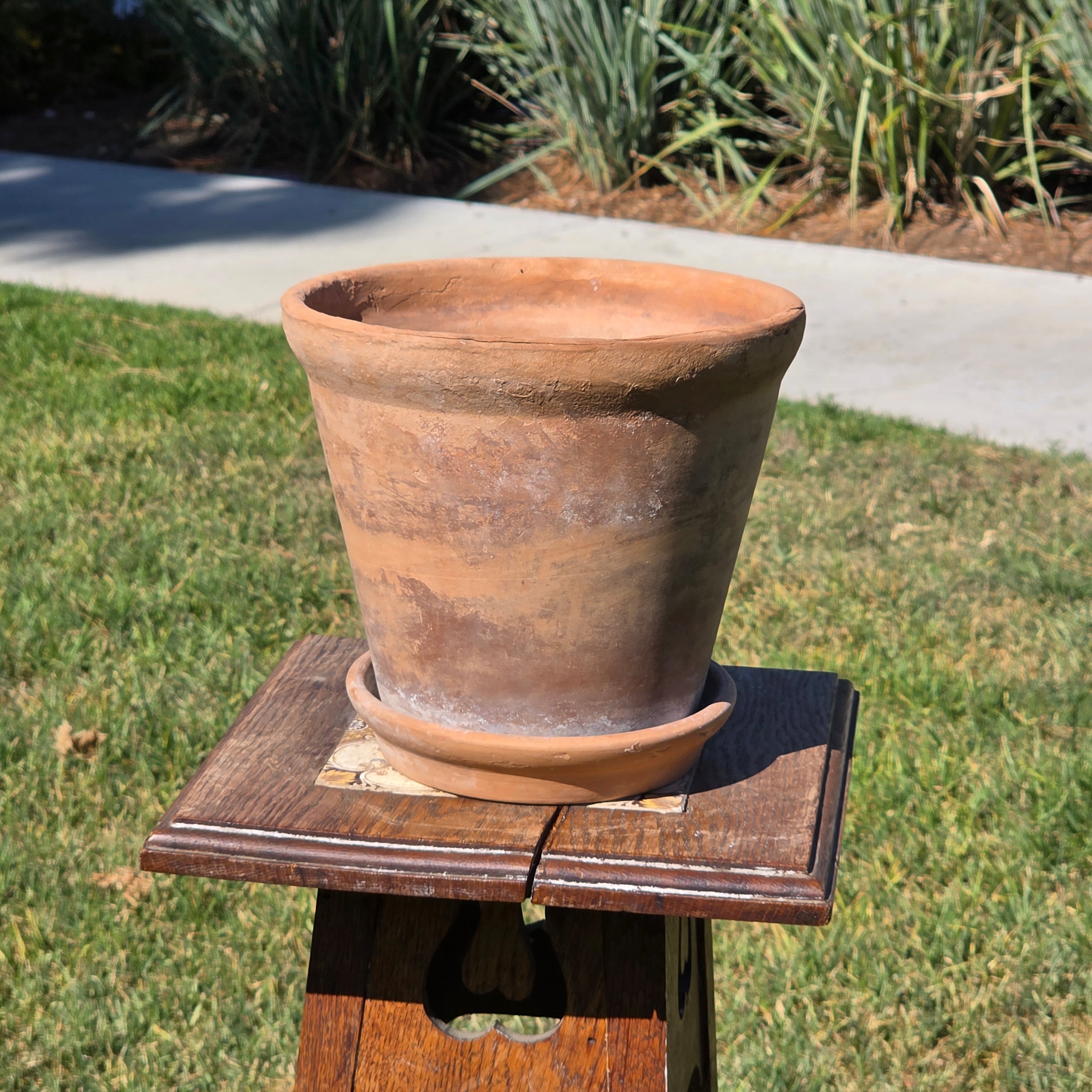 Vintage Terra Cotta Planter Pot & Saucer Weathered Garden Succulent Round 8.5"