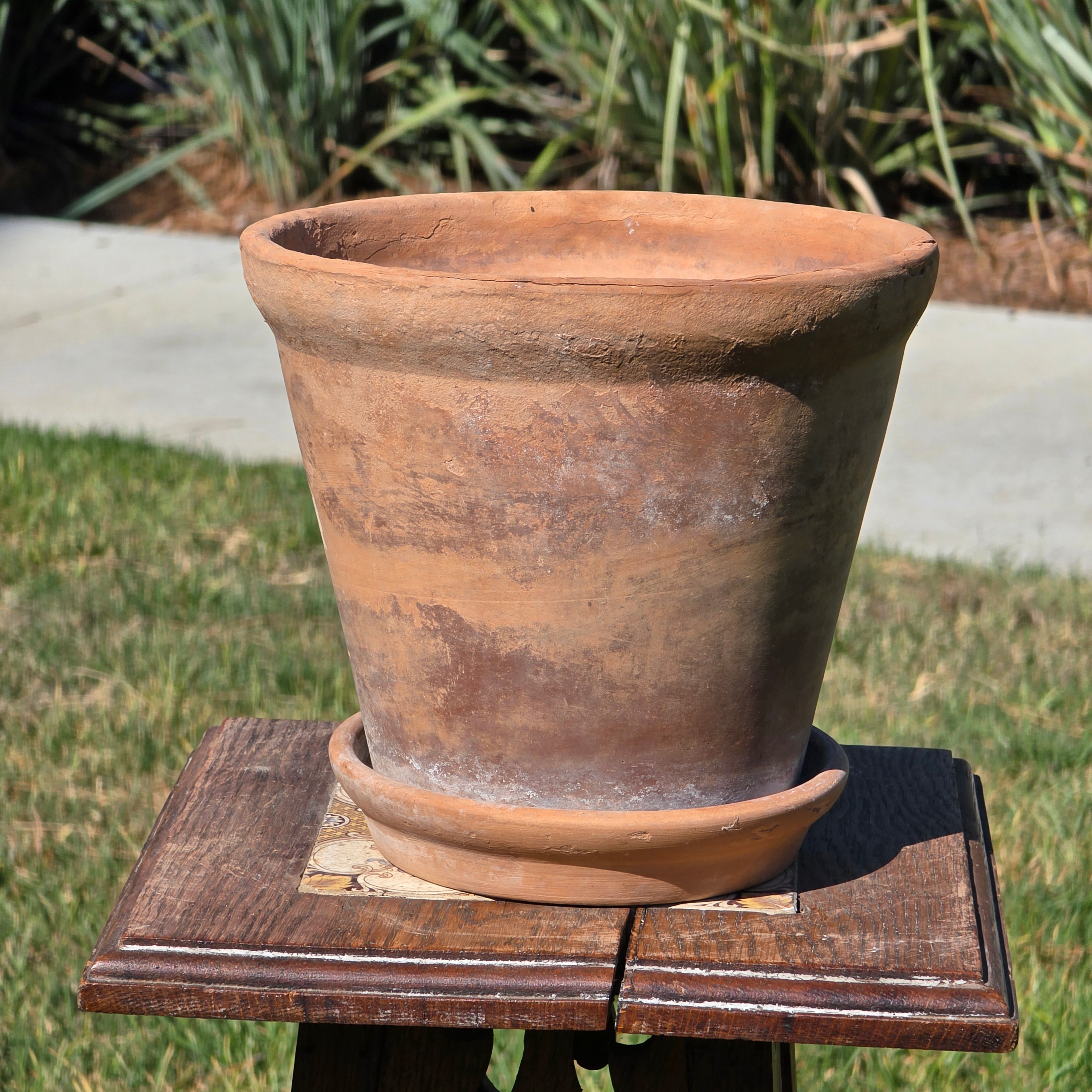Vintage Terra Cotta Planter Pot & Saucer Weathered Garden Succulent Round 8.5"