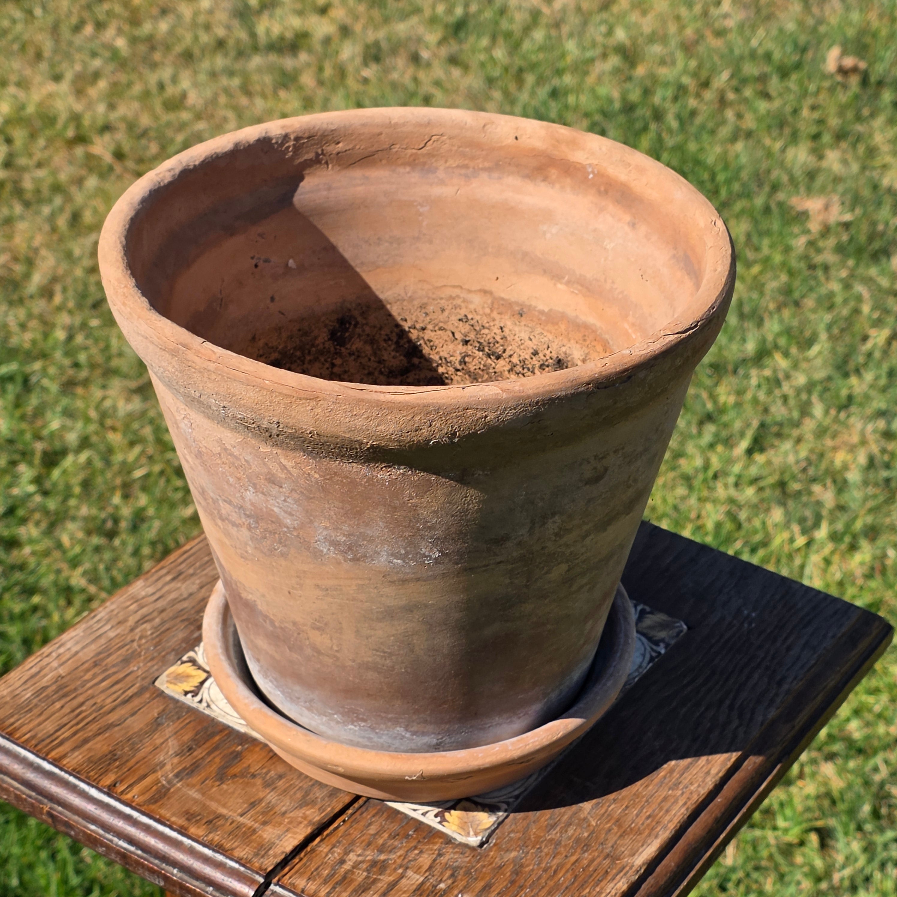 Vintage Terra Cotta Planter Pot & Saucer Weathered Garden Succulent Round 8.5"