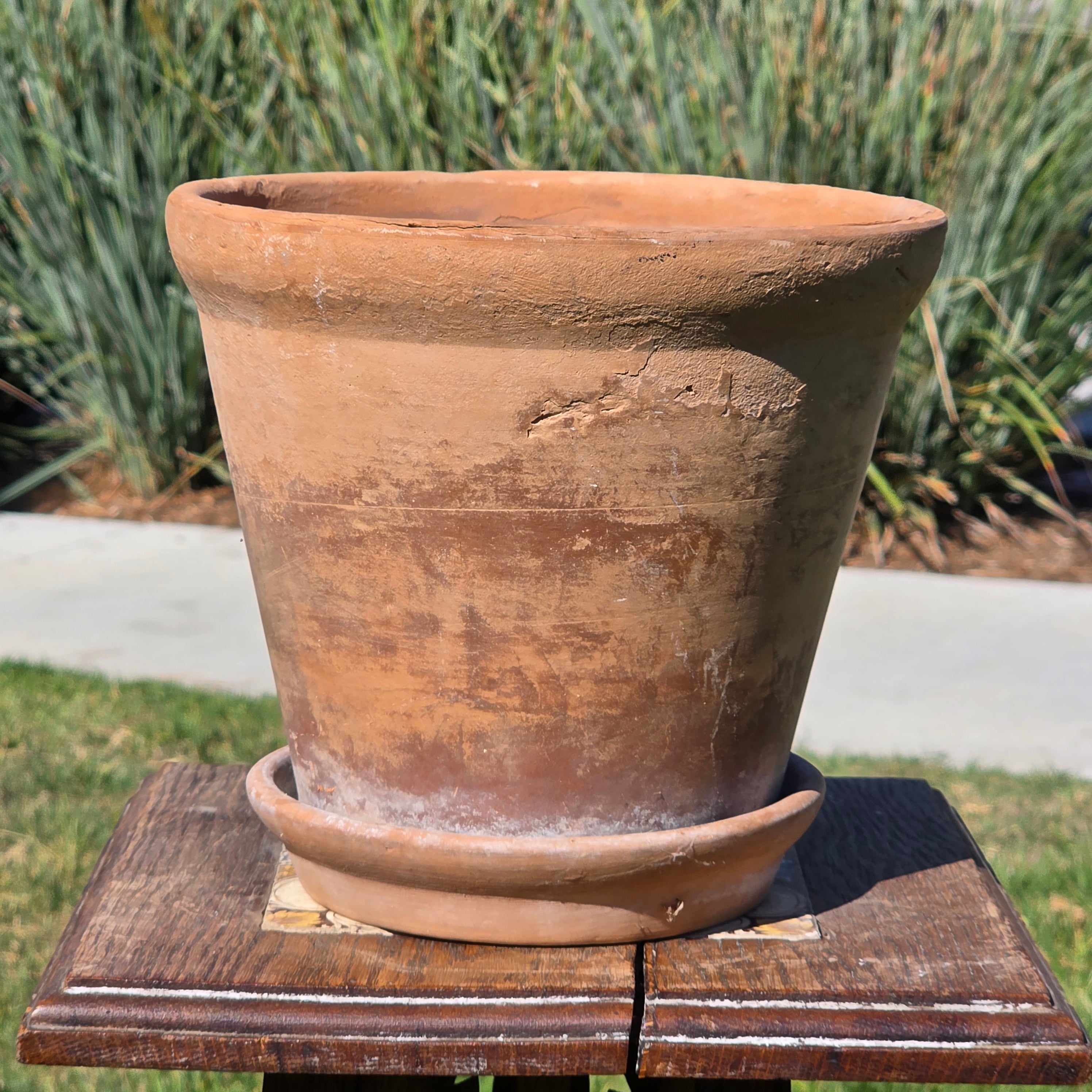 Vintage Terra Cotta Planter Pot & Saucer Weathered Garden Succulent Round 8.5"