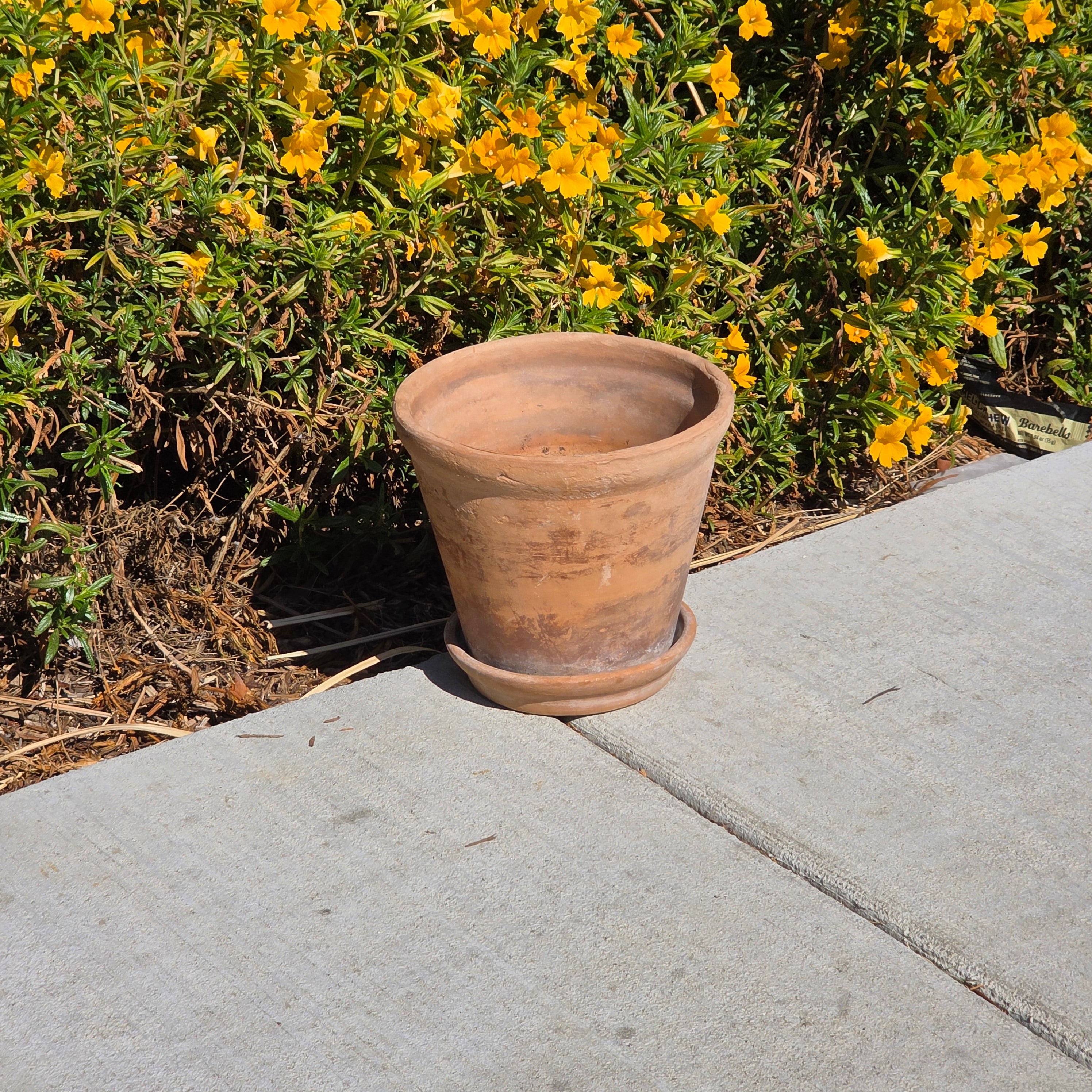 Vintage Terra Cotta Planter Pot & Saucer Weathered Garden Succulent Round 8.5"
