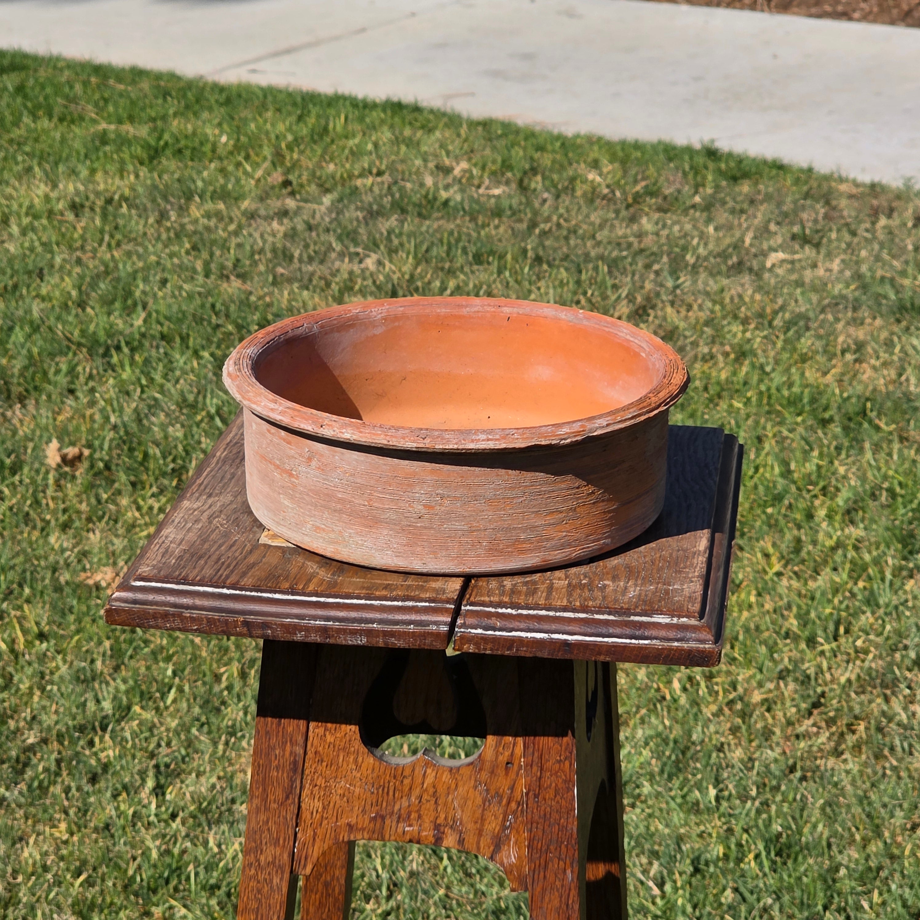 Vintage Terracotta Clay Shallow Bowl Planter Rustic Ribbed Garden Pot 8.75"