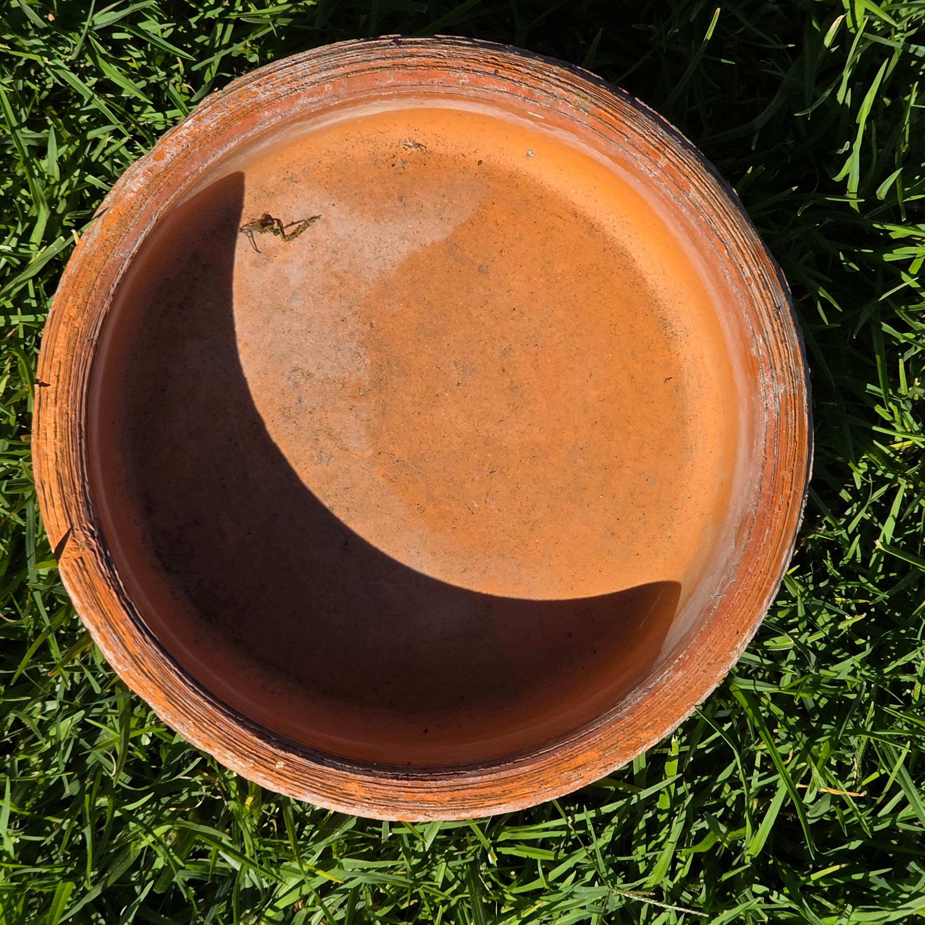 Vintage Terracotta Clay Shallow Bowl Planter Rustic Ribbed Garden Pot 8.75"