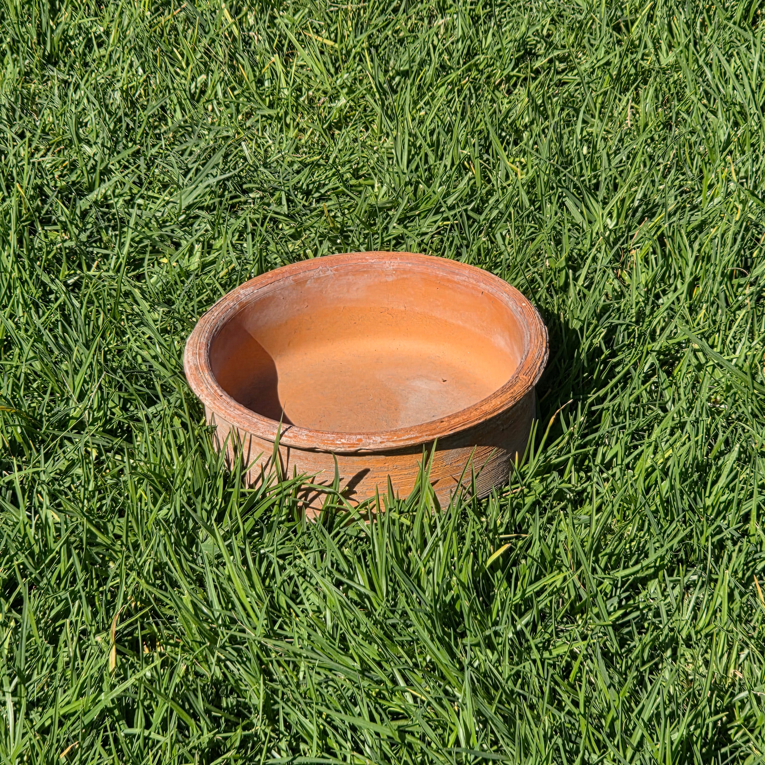 Vintage Terracotta Clay Shallow Bowl Planter Rustic Ribbed Garden Pot 8.75"