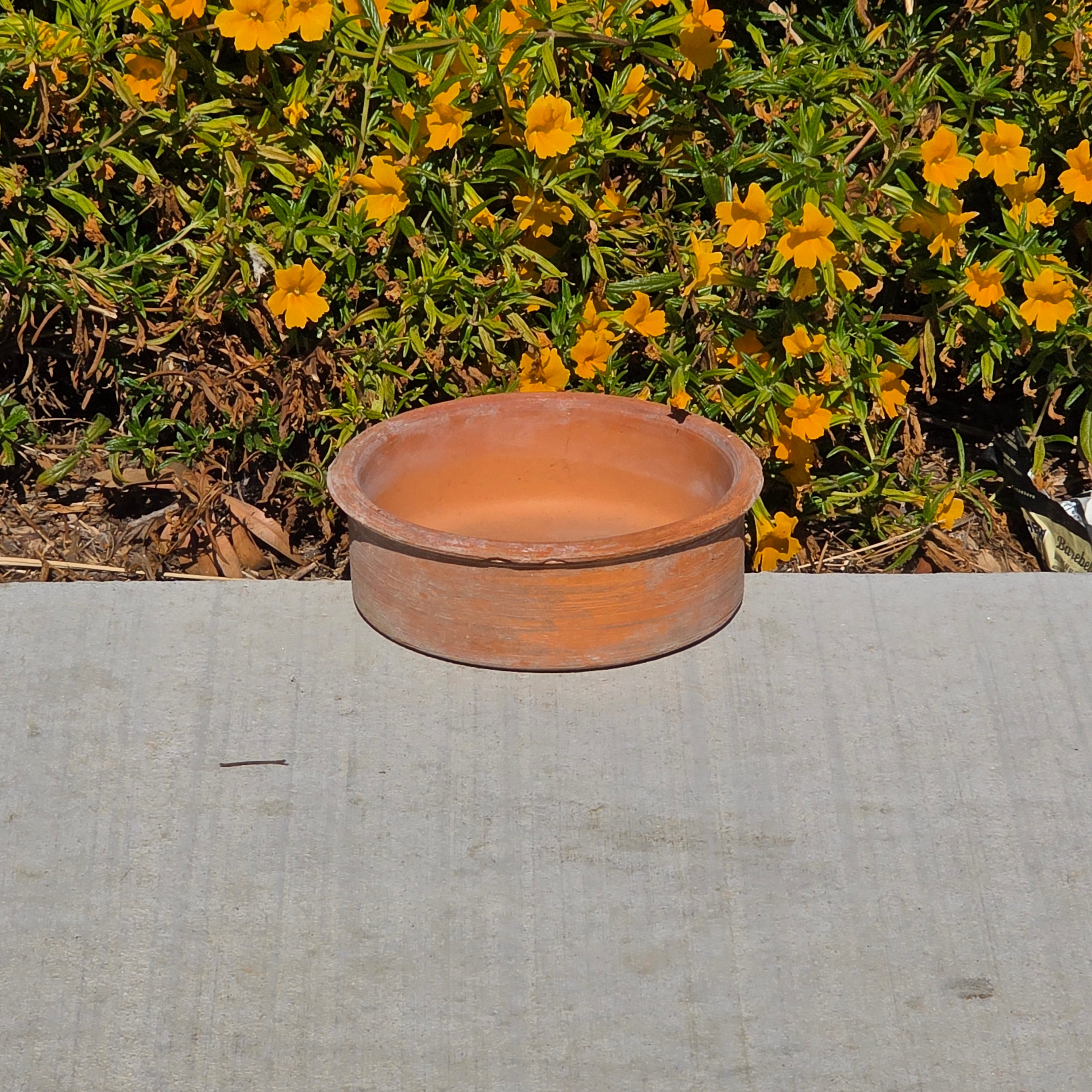 Vintage Terracotta Clay Shallow Bowl Planter Rustic Ribbed Garden Pot 8.75"