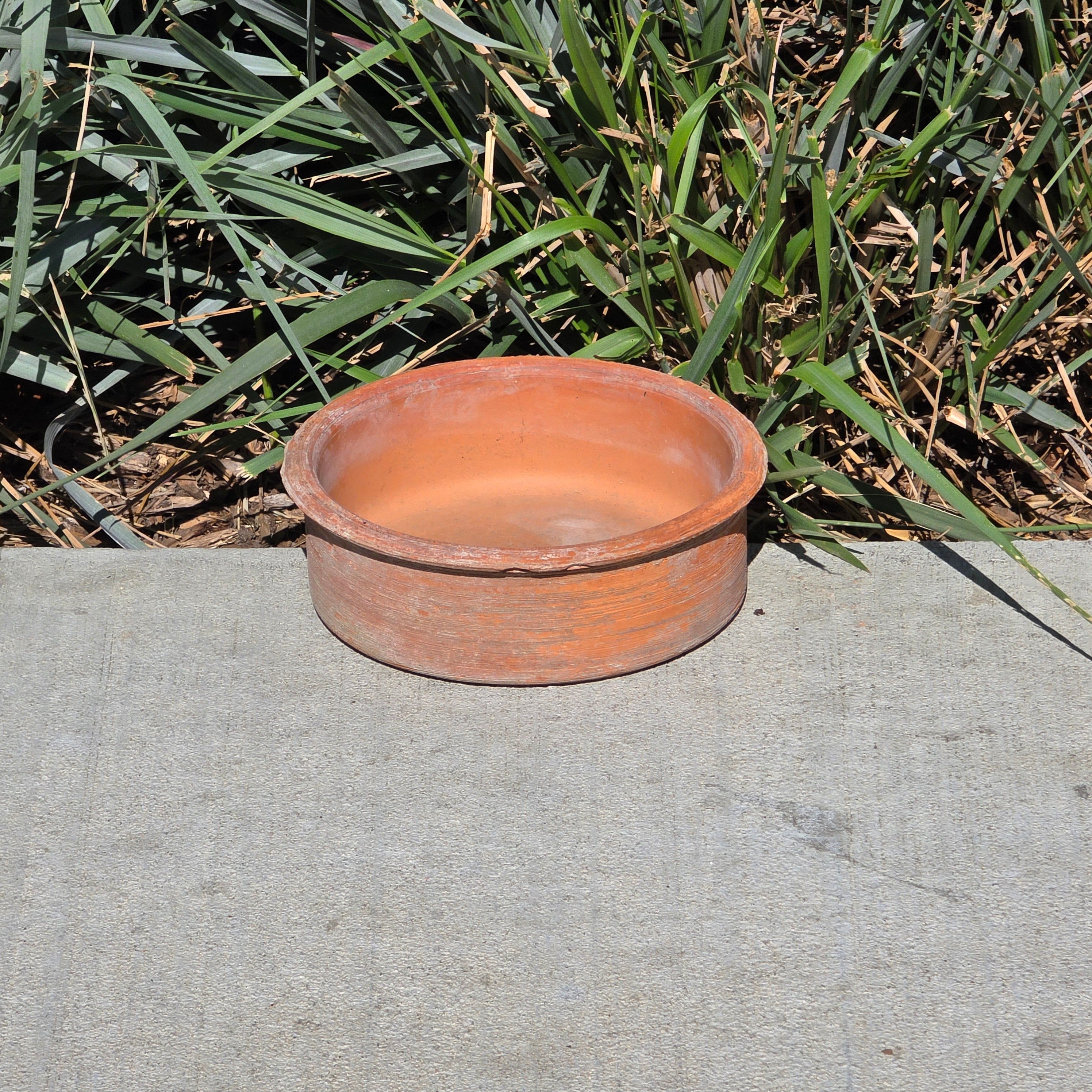 Vintage Terracotta Clay Shallow Bowl Planter Rustic Ribbed Garden Pot 8.75"
