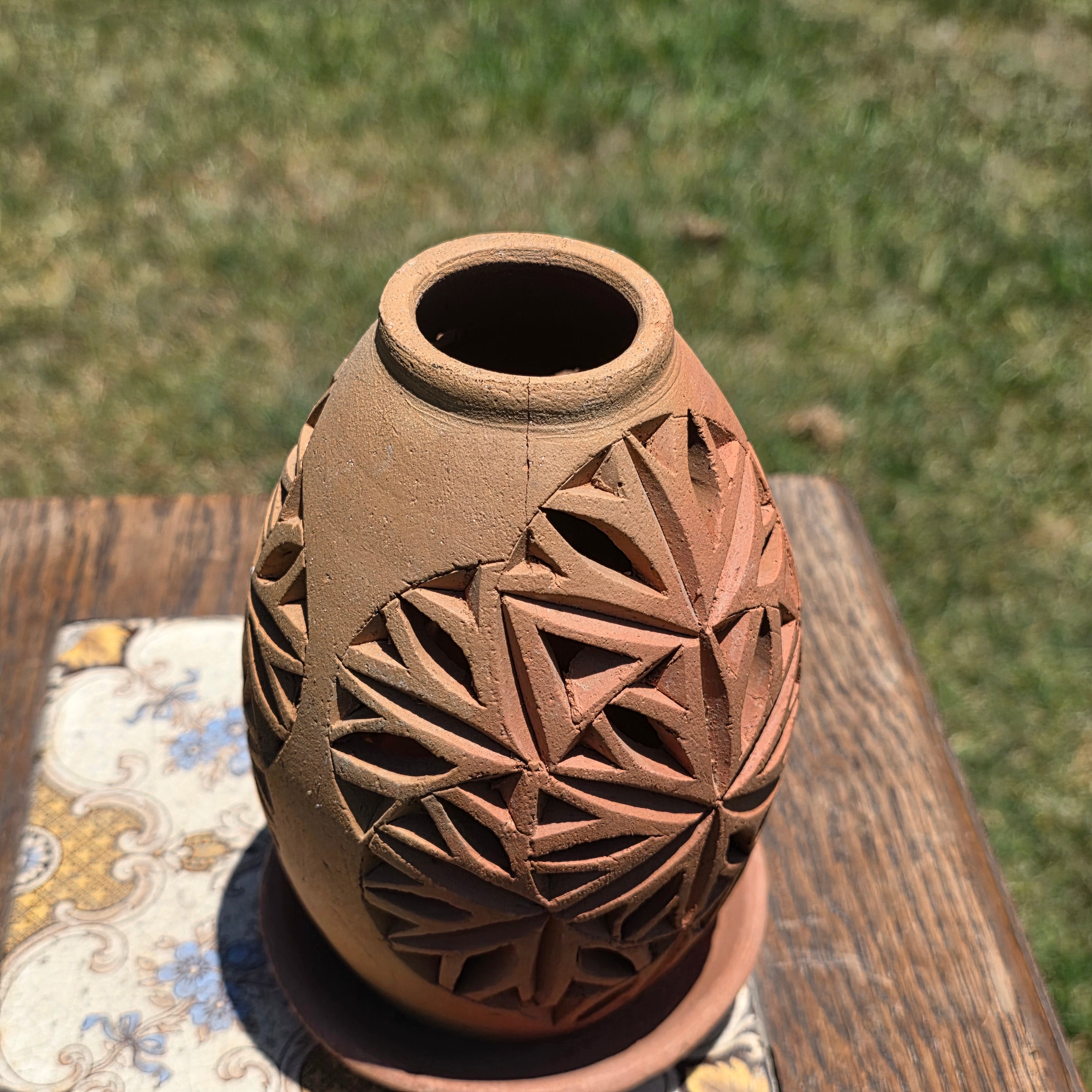 Vintage Terracotta Pierced Luminary Candle Holder Dome Rustic Clay Lantern