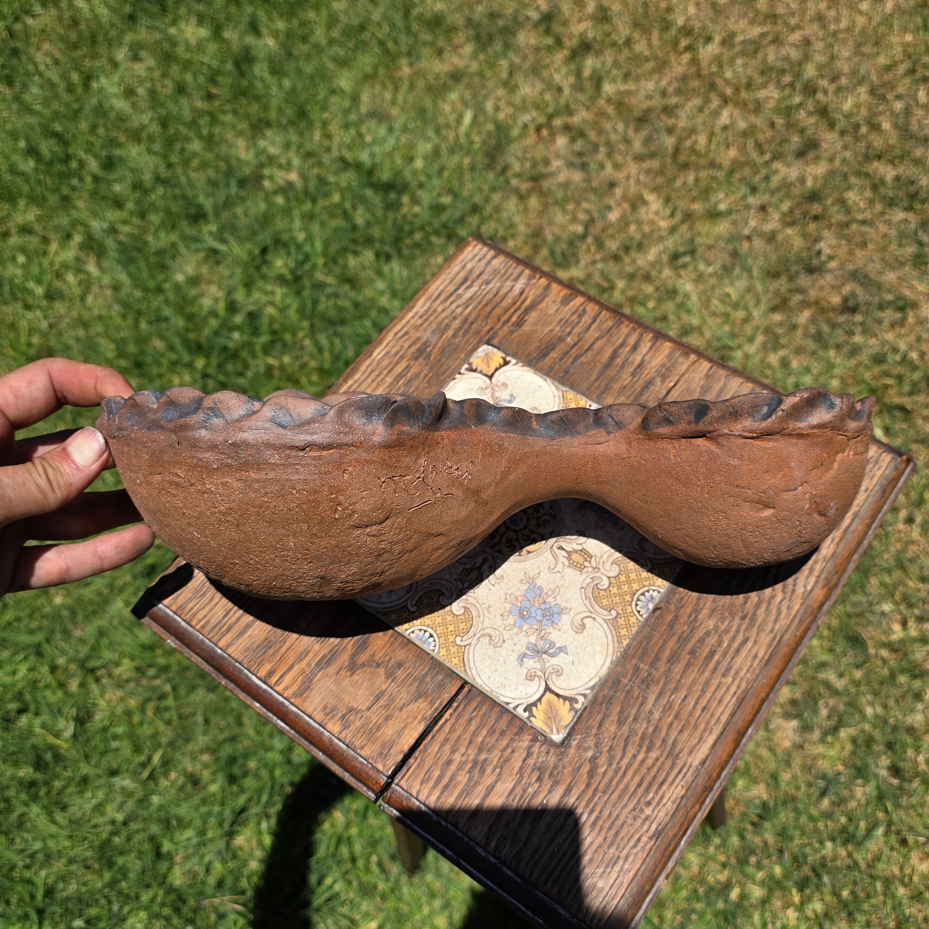 Vintage Terracotta Clay Double Bowl Planter Pinched Edge Rustic Studio Pottery