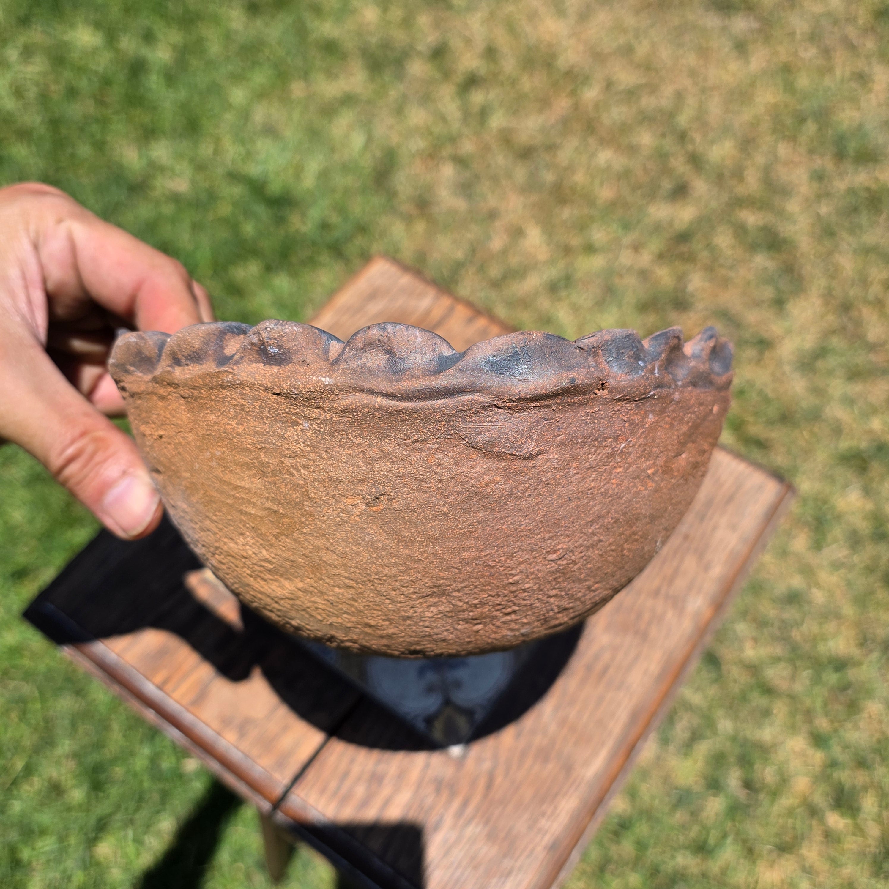 Vintage Terracotta Clay Double Bowl Planter Pinched Edge Rustic Studio Pottery