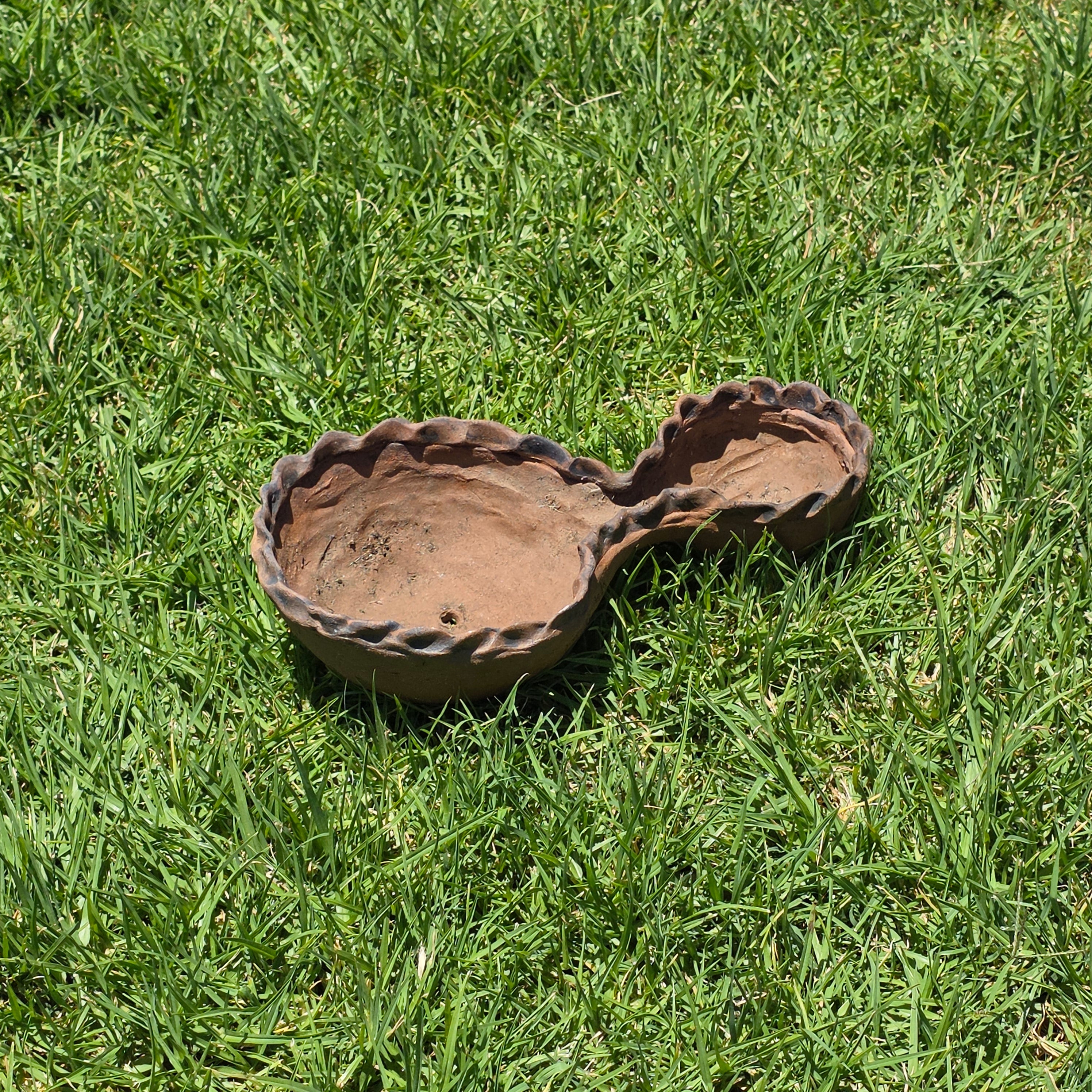 Vintage Terracotta Clay Double Bowl Planter Pinched Edge Rustic Studio Pottery