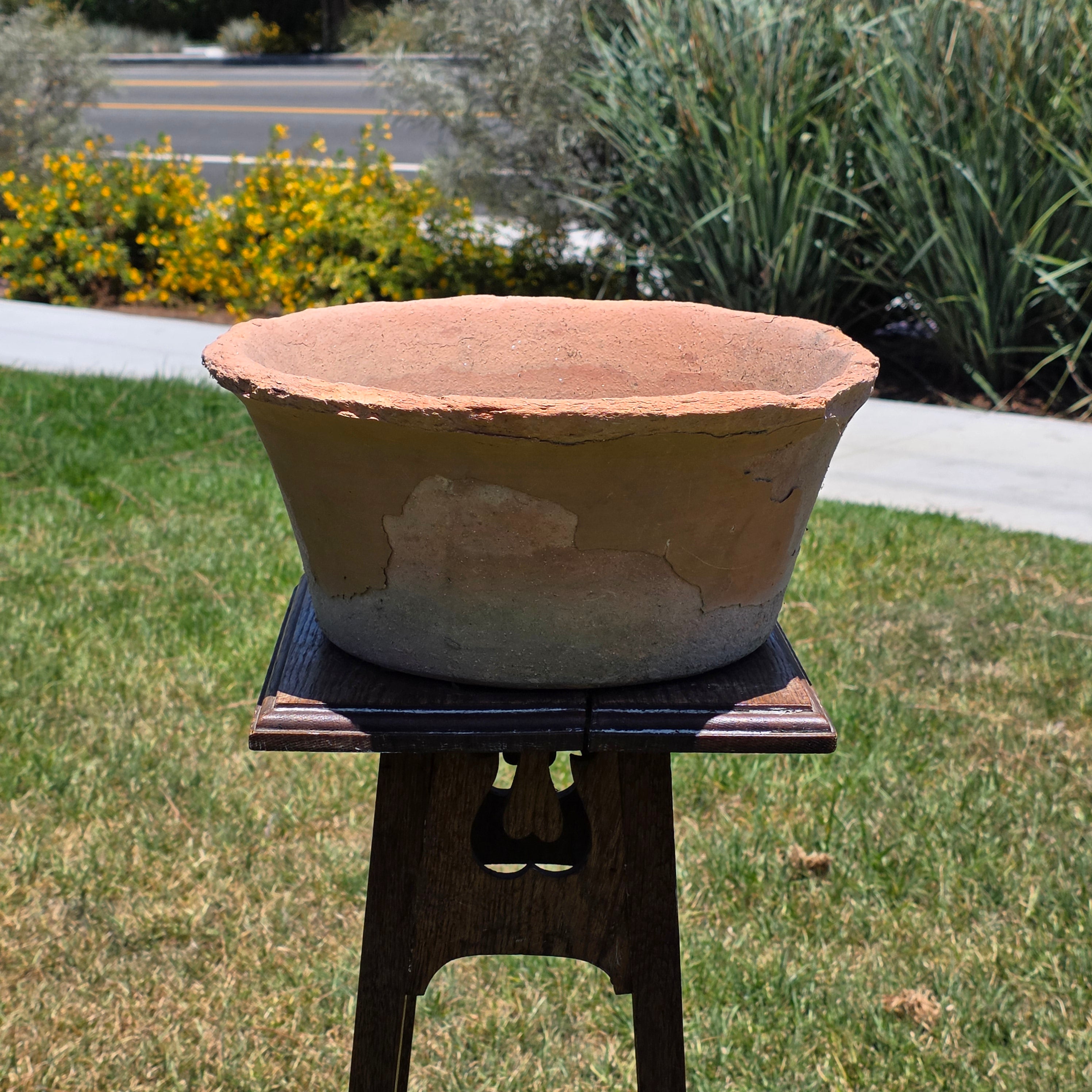 Vintage Terracotta Planter Pot Large Shallow Bowl Weathered Rustic Shabby Italy