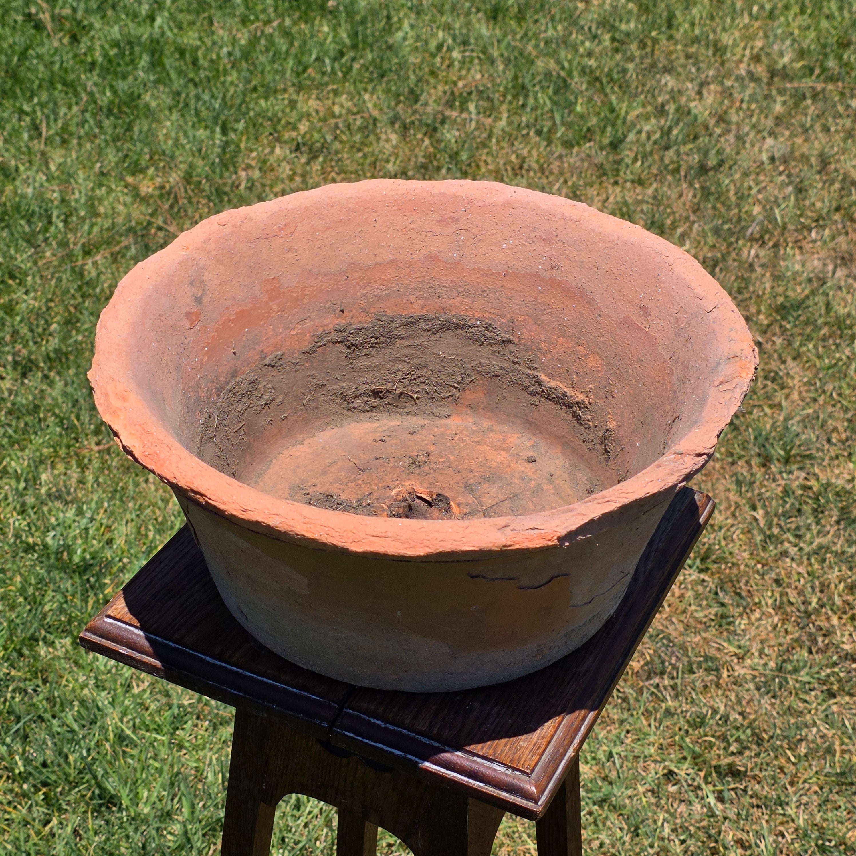 Vintage Terracotta Planter Pot Large Shallow Bowl Weathered Rustic Shabby Italy