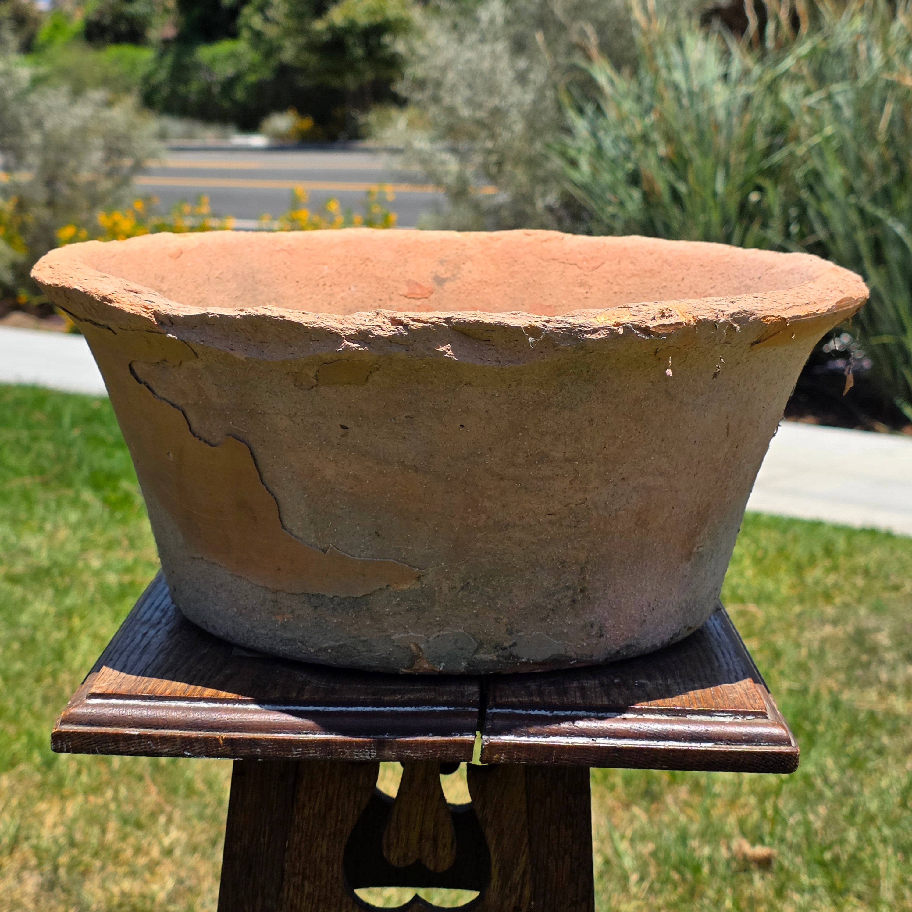 Vintage Terracotta Planter Pot Large Shallow Bowl Weathered Rustic Shabby Italy