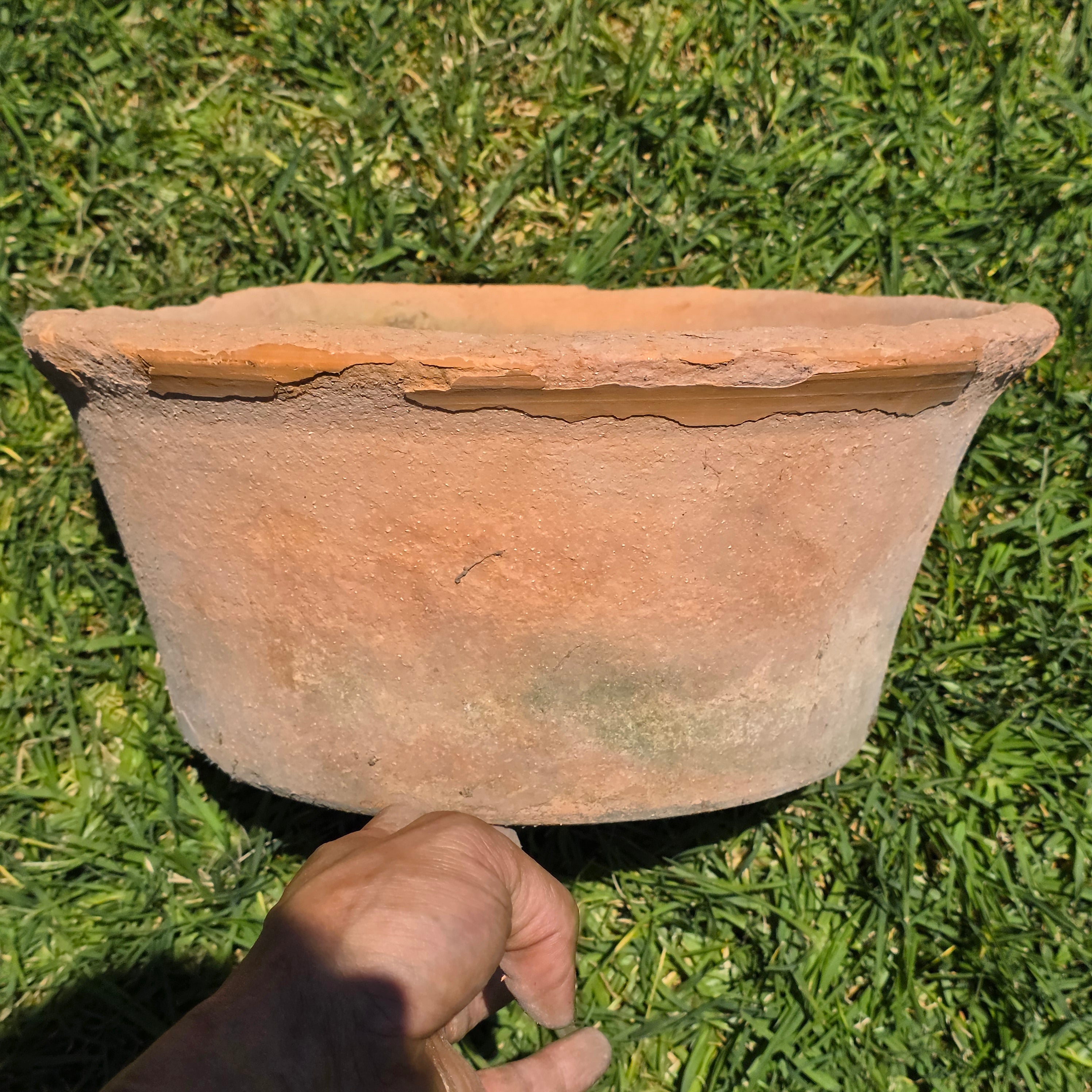 Vintage Terracotta Planter Pot Large Shallow Bowl Weathered Rustic Shabby Italy
