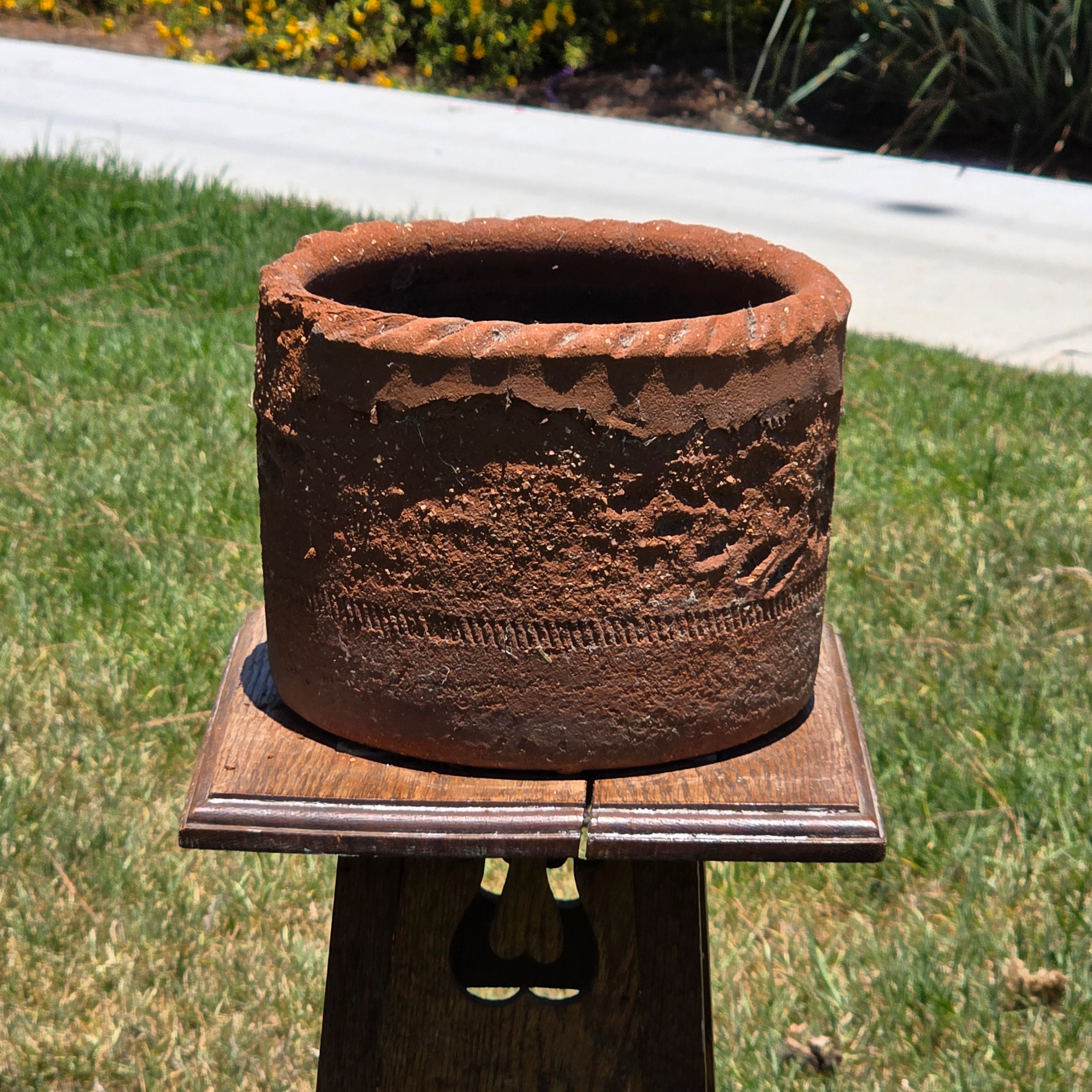Vintage Mexican Terracotta Clay Planter Pot Rustic Weathered Brown Garden 10"