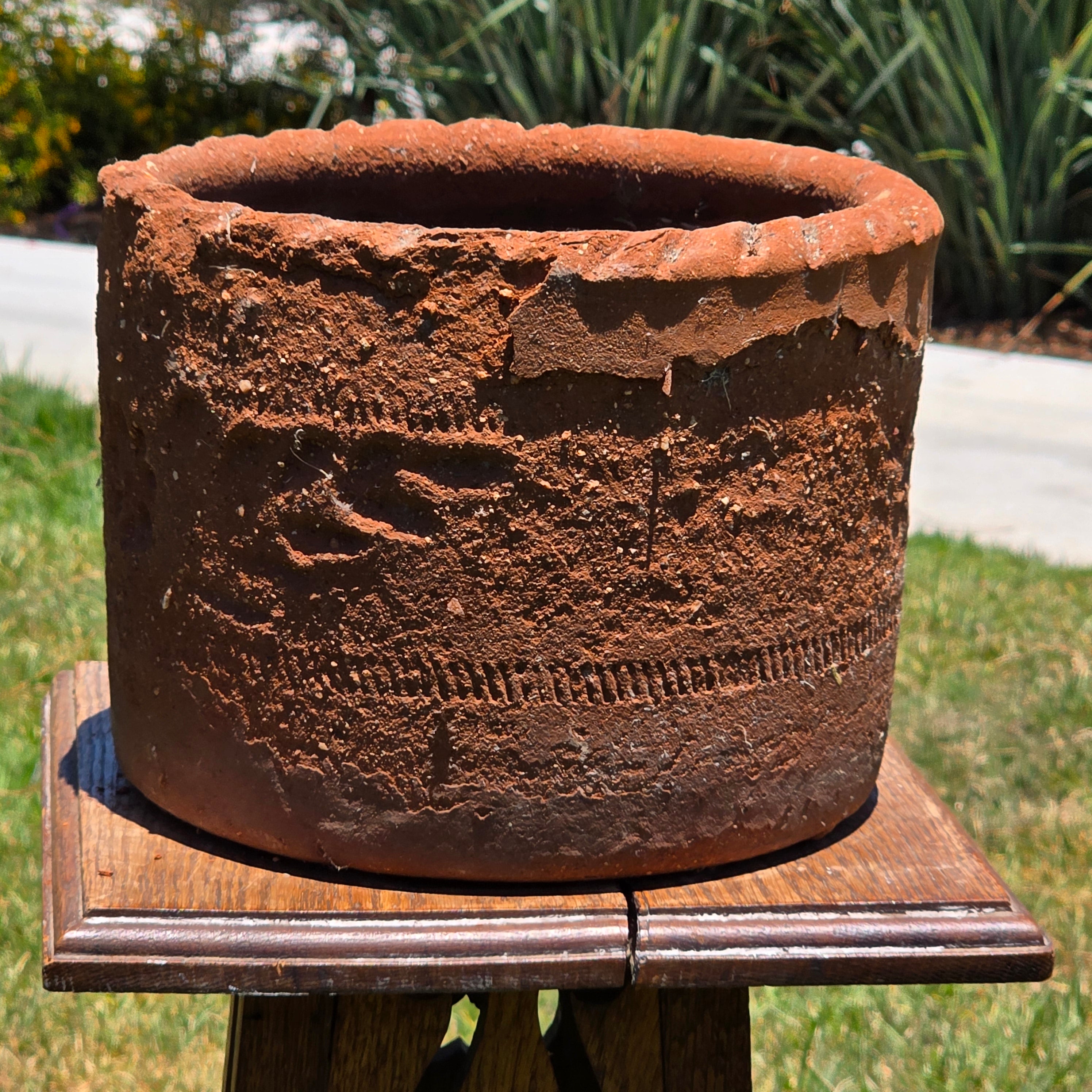 Vintage Mexican Terracotta Clay Planter Pot Rustic Weathered Brown Garden 10"