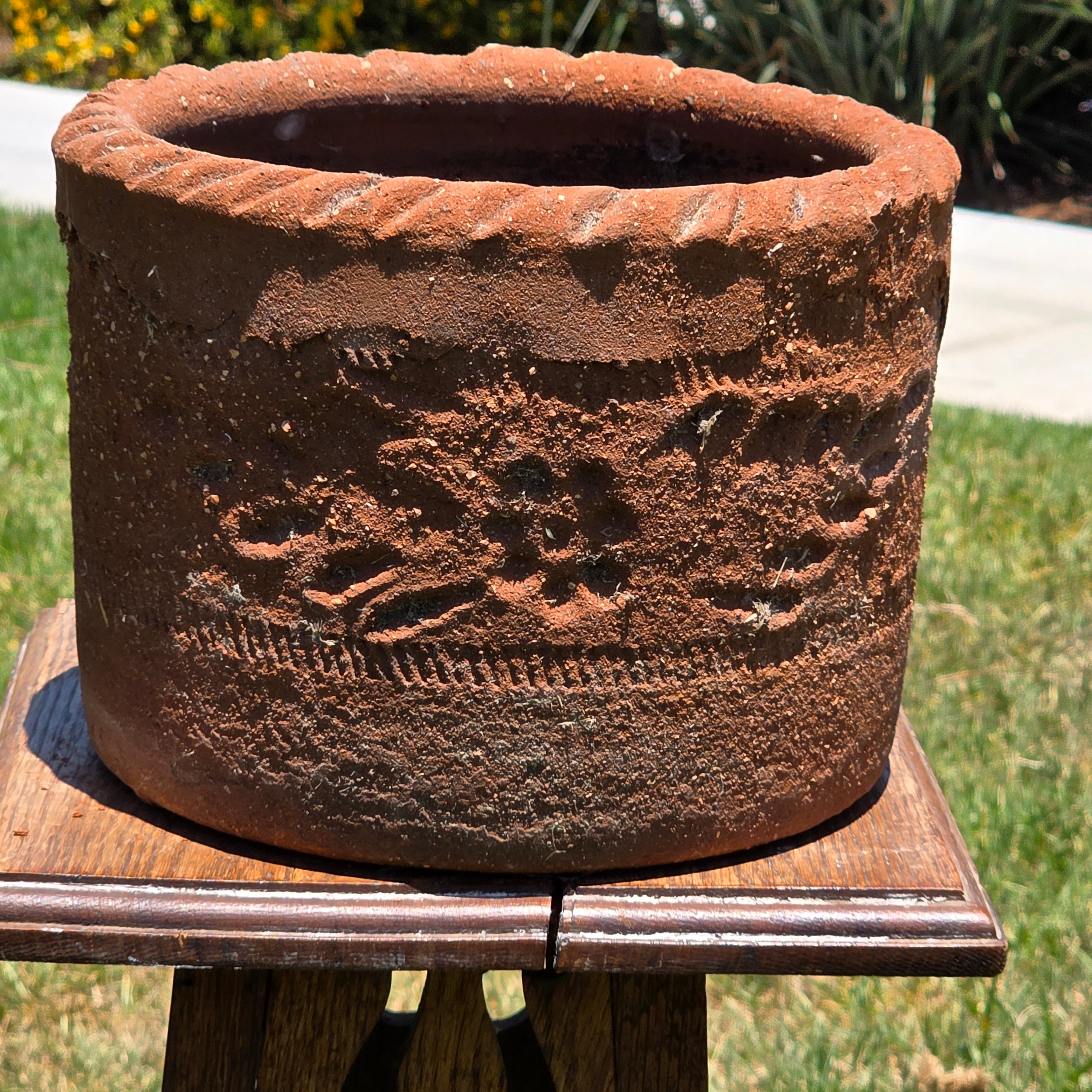 Vintage Mexican Terracotta Clay Planter Pot Rustic Weathered Brown Garden 10"