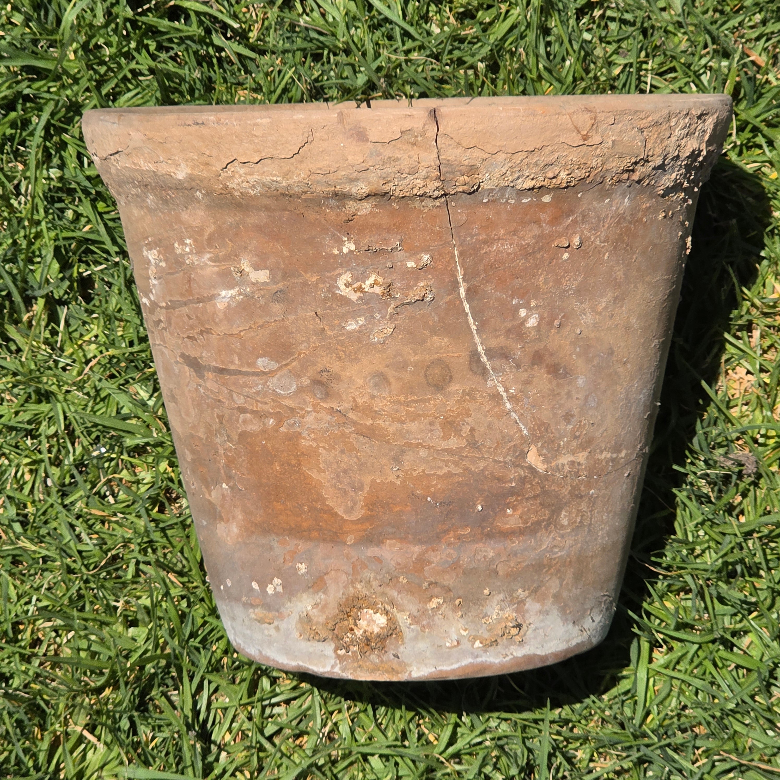 Vintage Terracotta Planter Pot w/ Saucer Weathered Rustic Shabby Chic Cracked