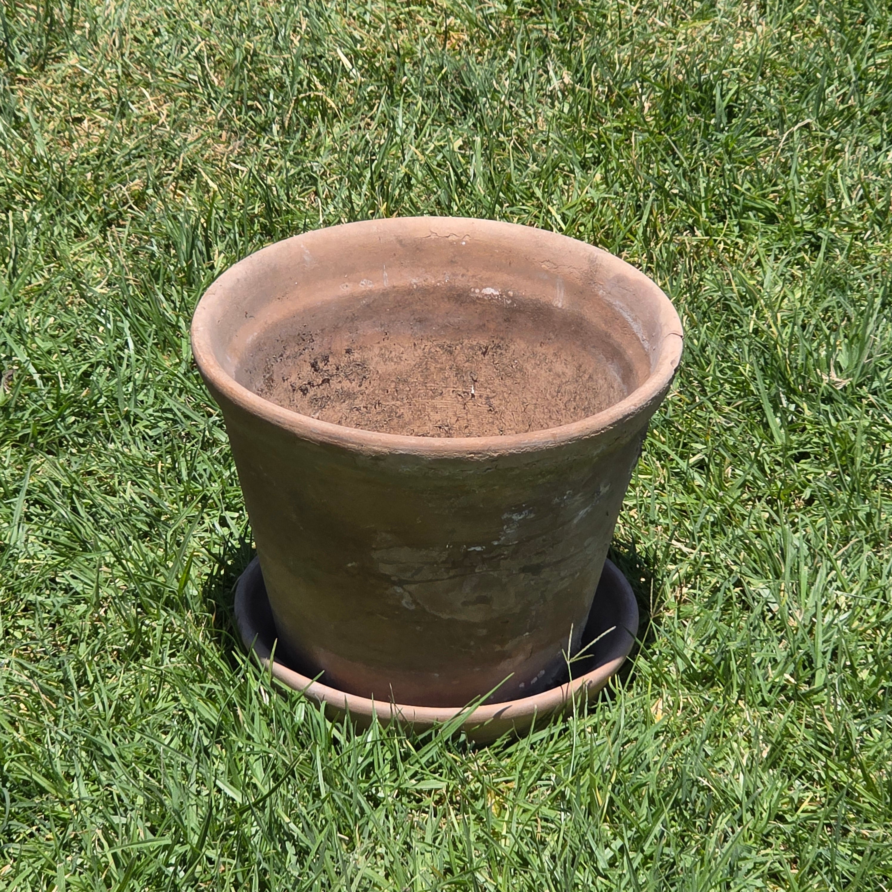 Vintage Terracotta Planter Pot w/ Saucer Weathered Rustic Shabby Chic Cracked