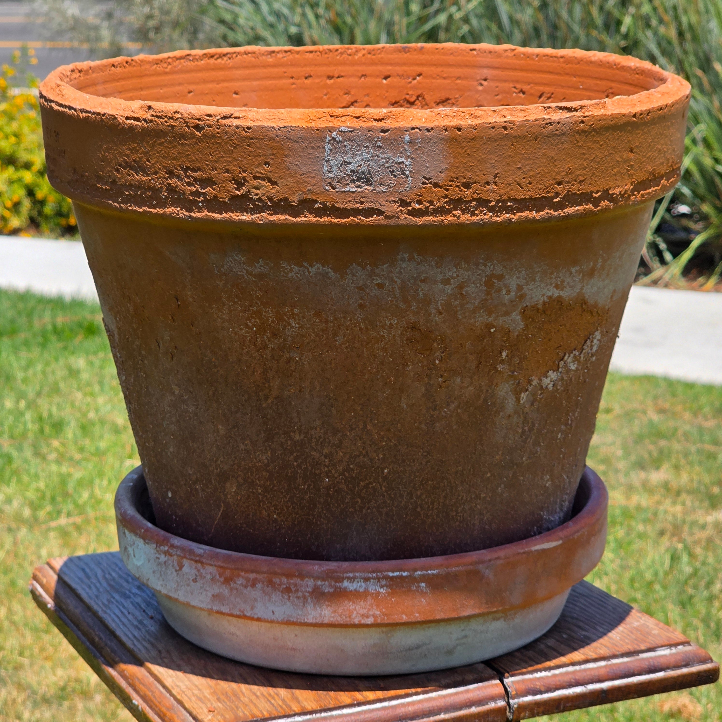 Share Vintage Italian Terracotta Planter Pot Saucer Large EV31 Rustic Shabby Chic