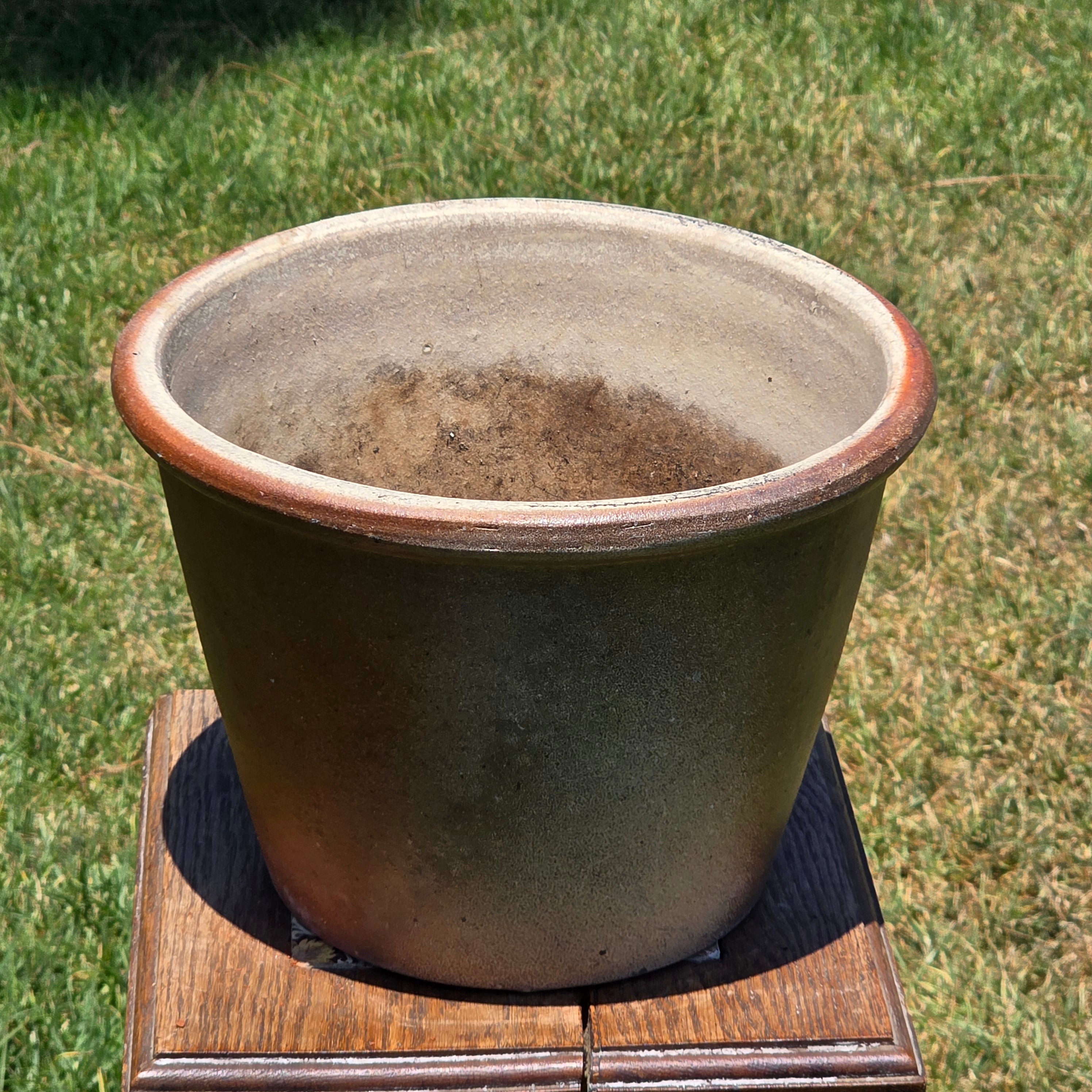 Vintage Stoneware Planter Pot Crock Rustic Brown Farmhouse Glazed Garden 11"
