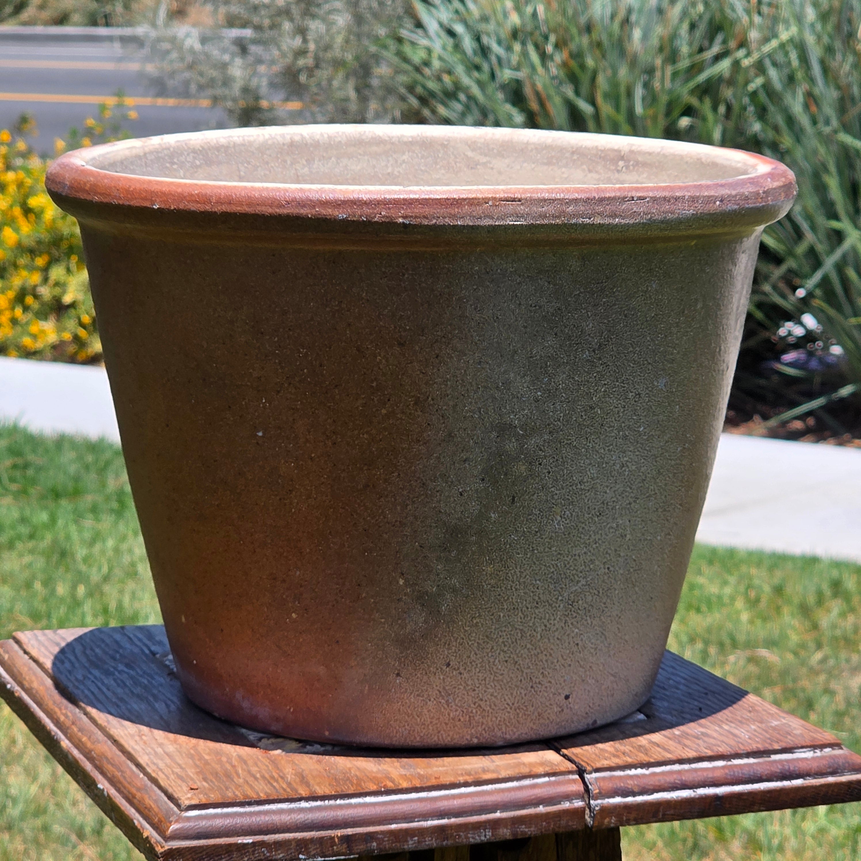 Vintage Stoneware Planter Pot Crock Rustic Brown Farmhouse Glazed Garden 11"