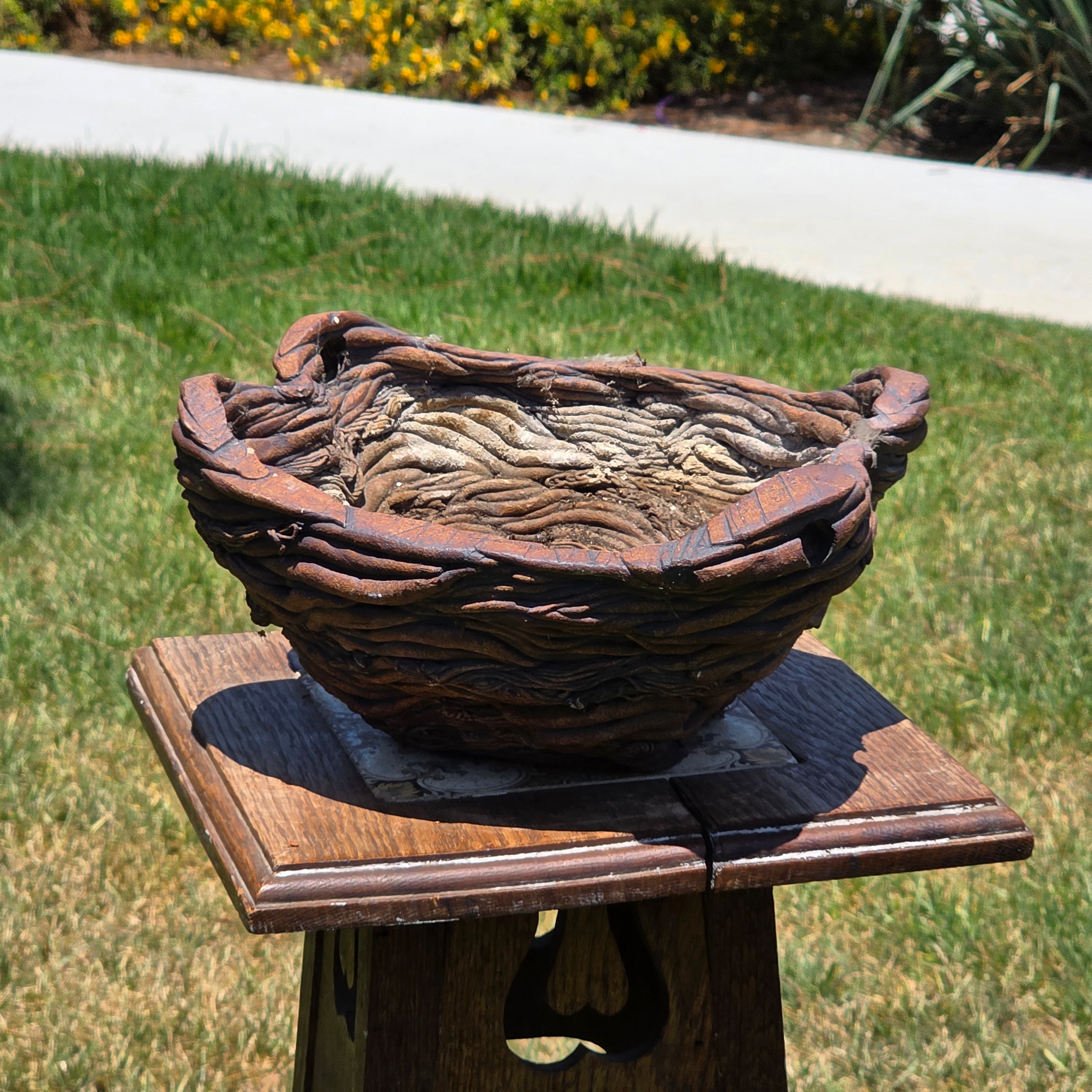 Vintage Faux Bois Root Vine Hanging Planter Heavy Pottery Rustic Brutalist Wabi
