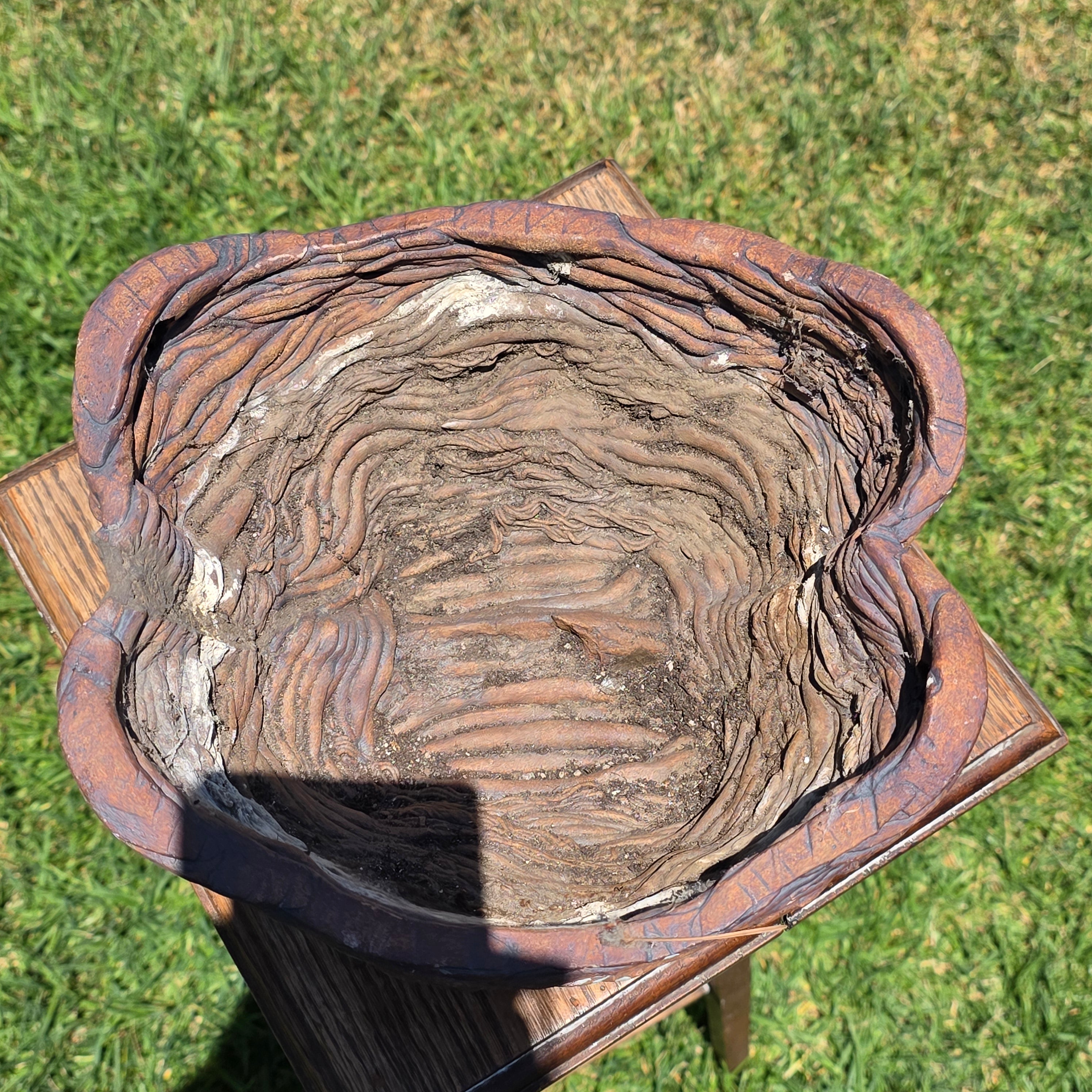 Vintage Faux Bois Root Vine Hanging Planter Heavy Pottery Rustic Brutalist Wabi
